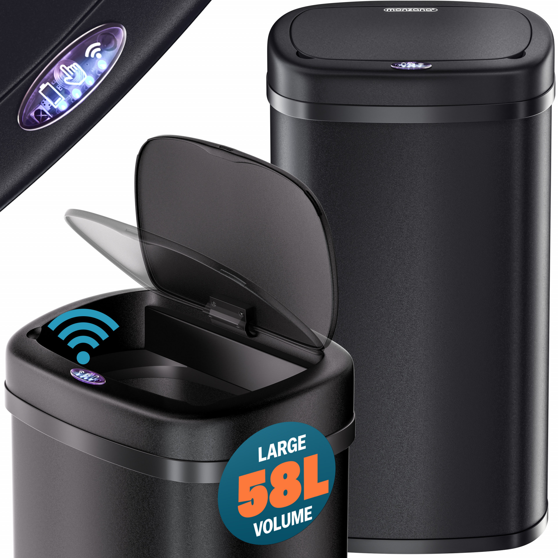 Sensor Mülleimer Edelstahl Schwarz 58L