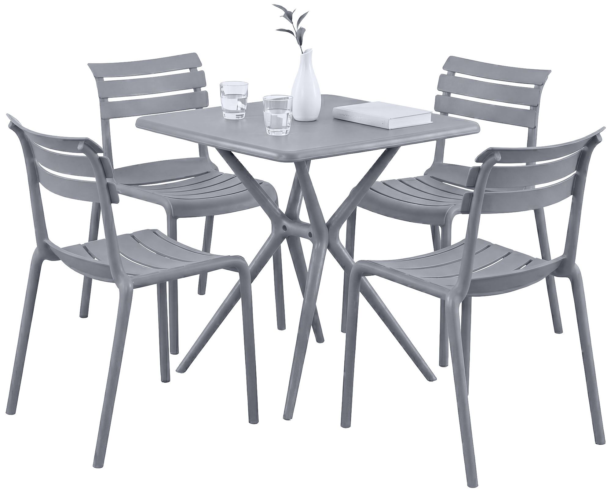 Gartenmöbel-Set Vela mit 4 Stühlen, grau