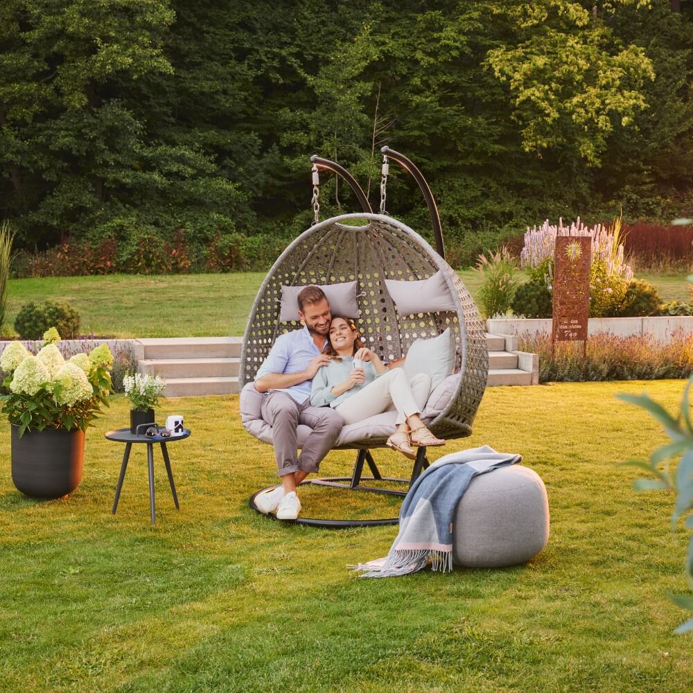 Polyrattan Hängesessel TWIN - Grau für 2 Personen