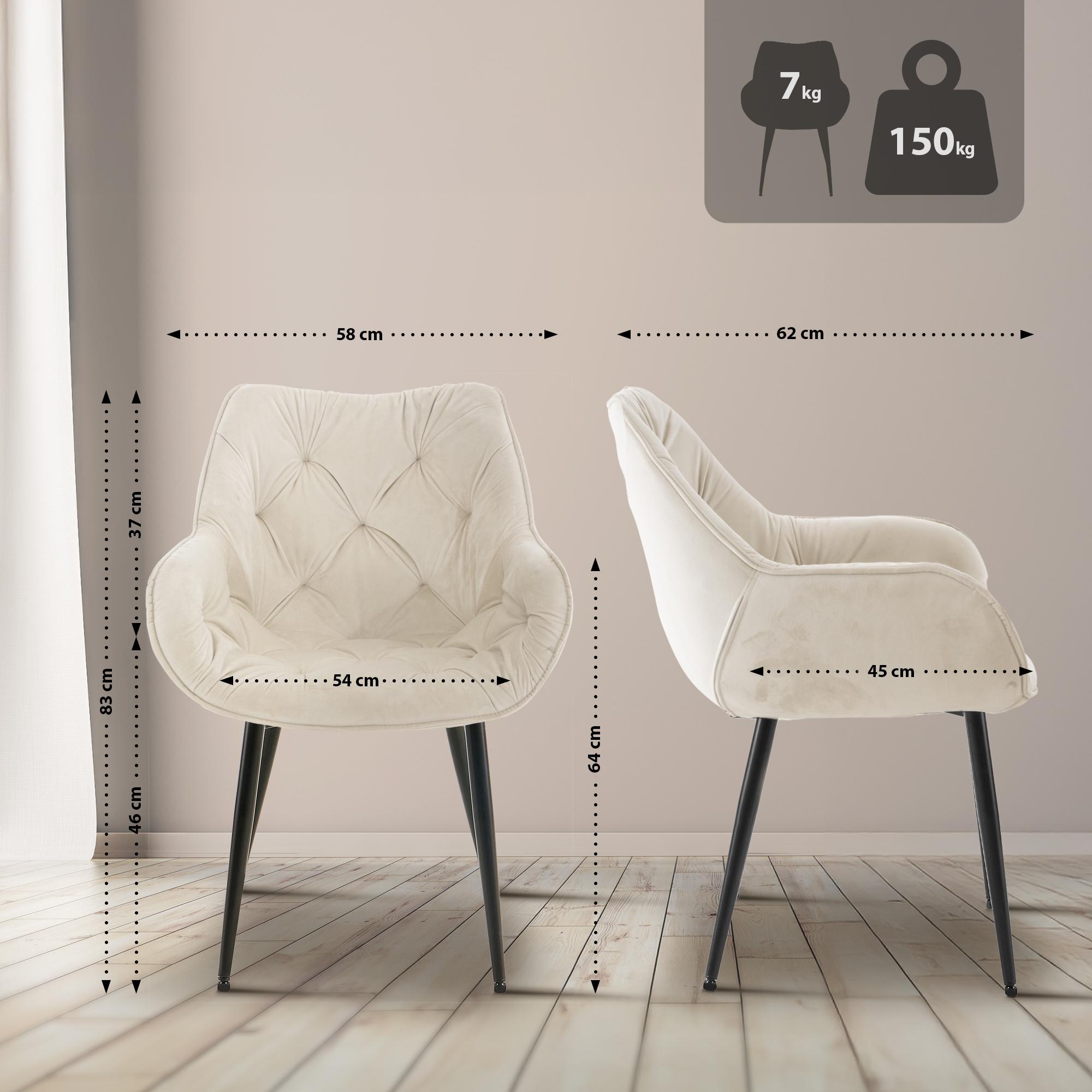 4er Set Stuhl Tanna Samt, creme
