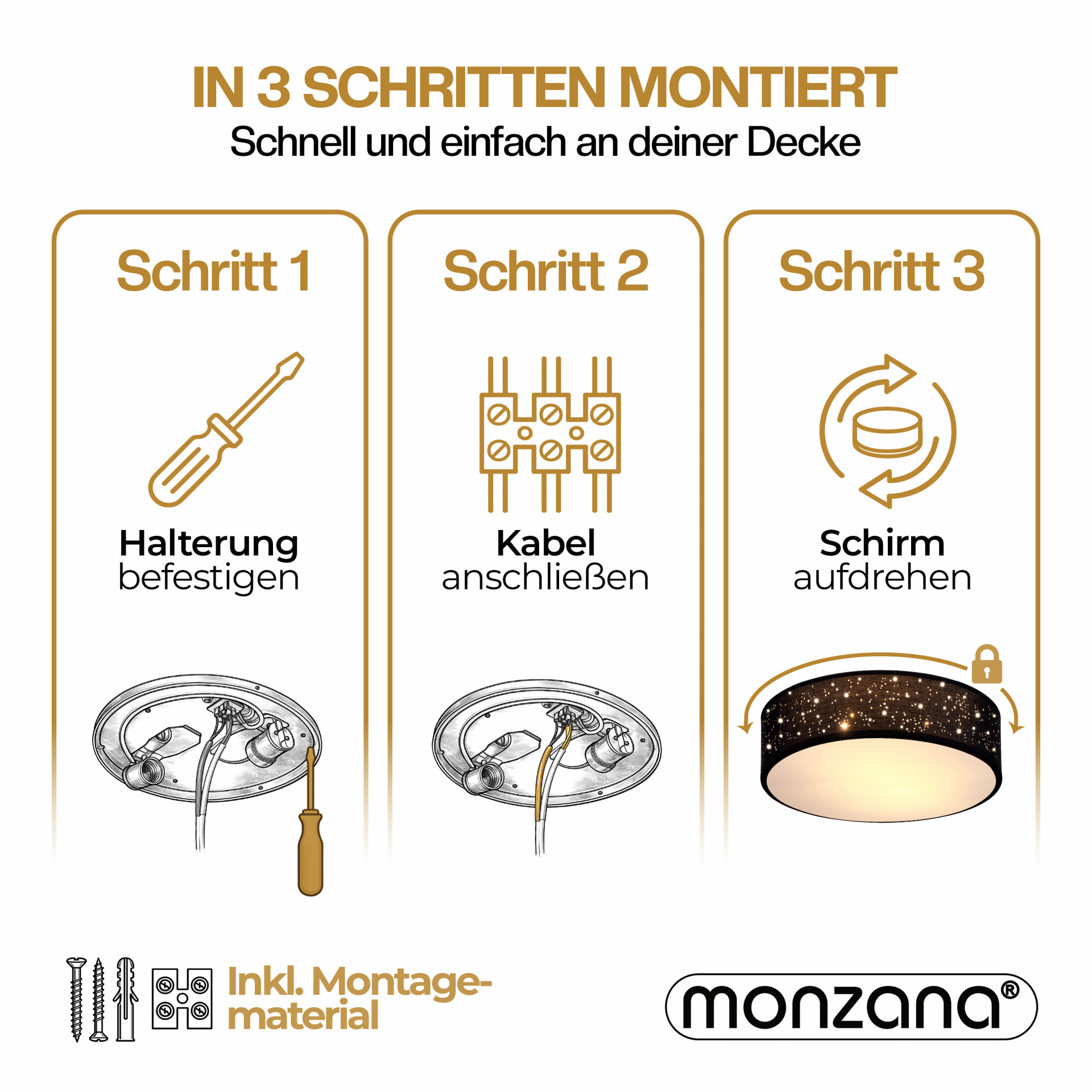 Deckenlampe Schwarz Stoff Ø38cm Sternenhimmel