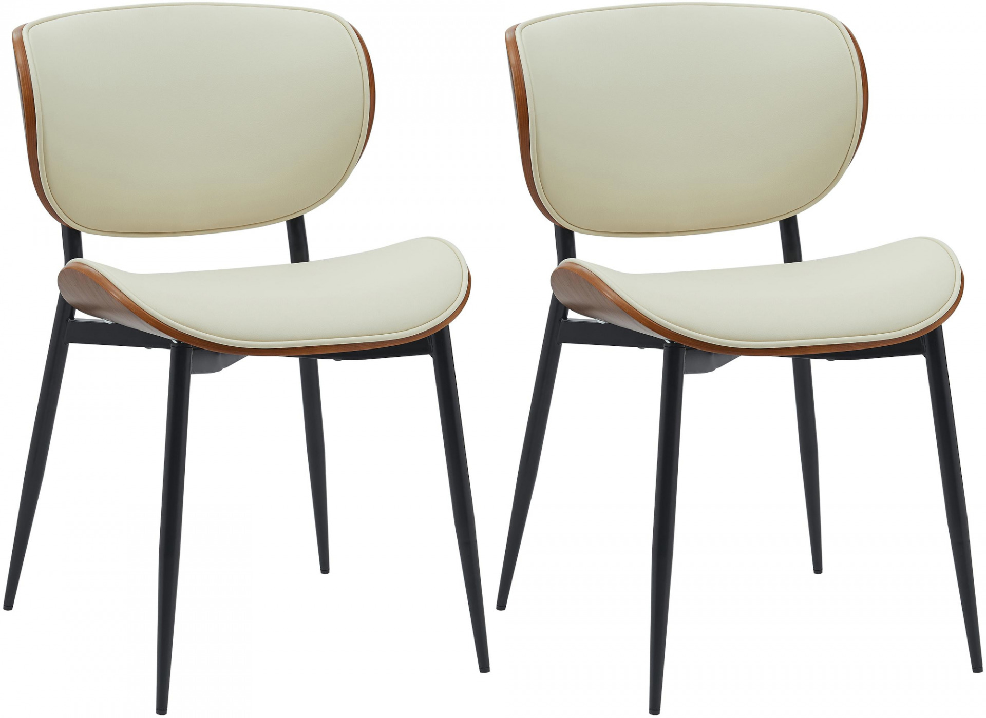 2er Set Esszimmerstuhl Enid Kunstleder, walnuss/creme