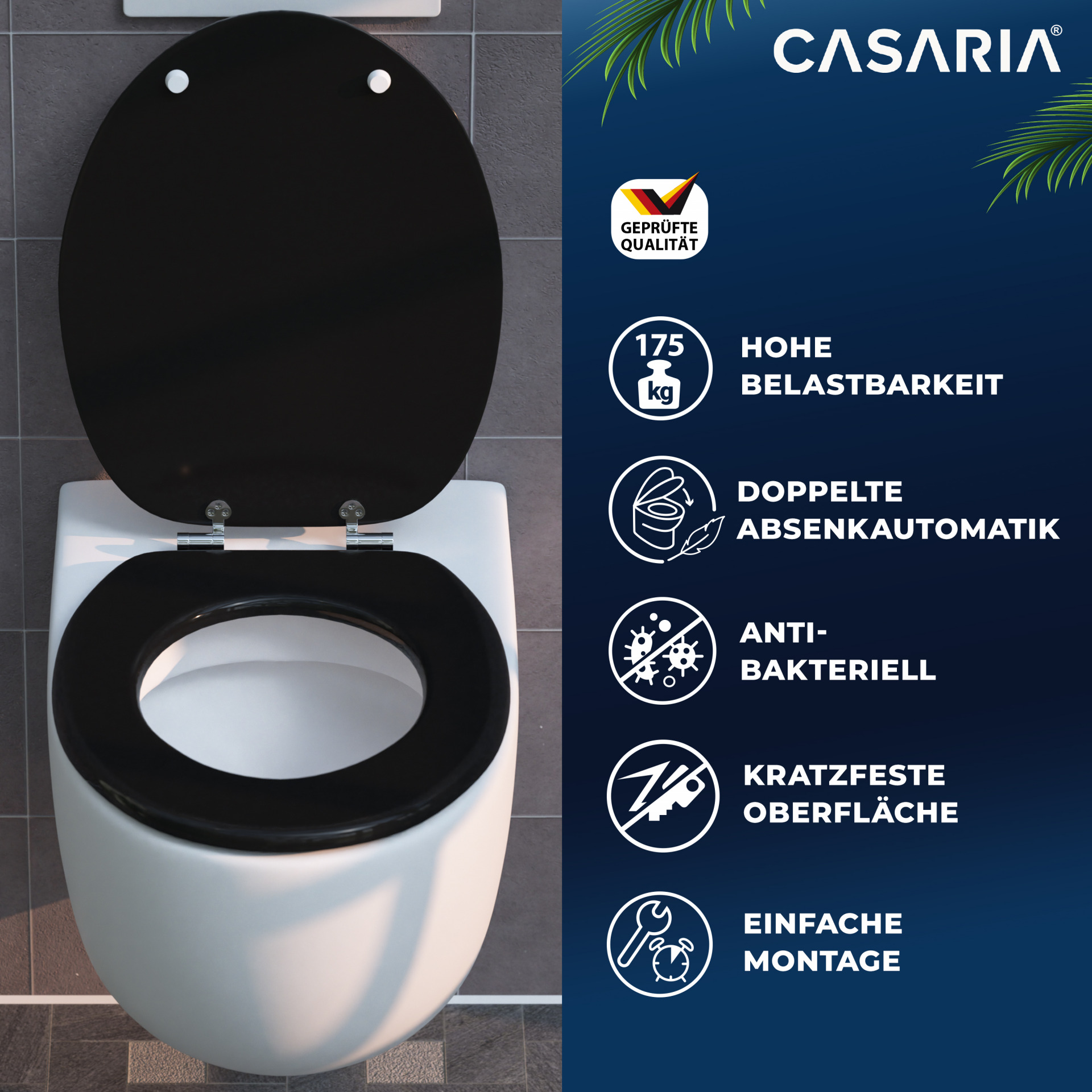 Toilettensitz Schwarz mit Absenkautomatik