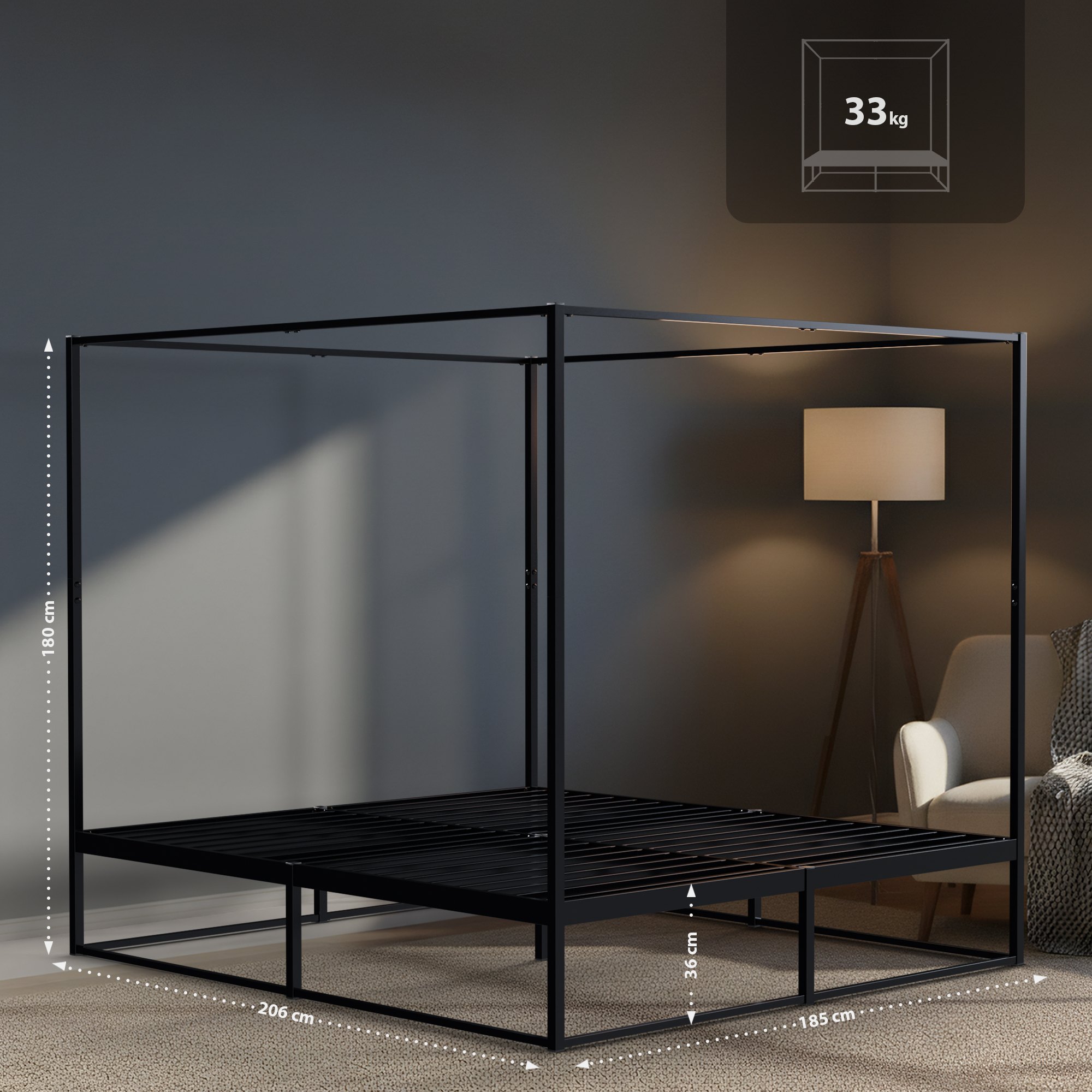 Himmelbett Batoni 180x200, schwarz