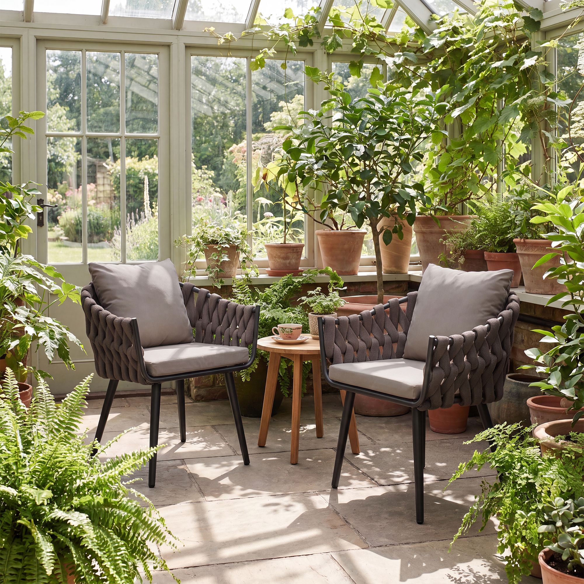 Gartenstuhl Naxos Taupe mit Sitzkissen, grau
