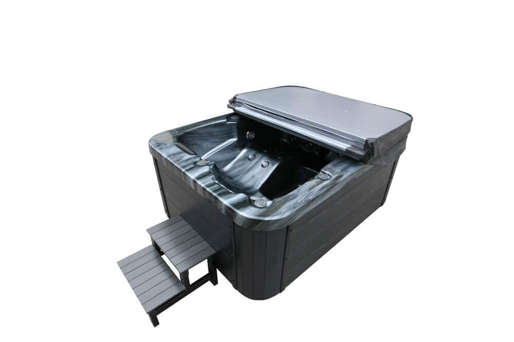 Outdoor Whirlpool BLACK MARBLE - Mit Treppe und Thermoabdeckung
