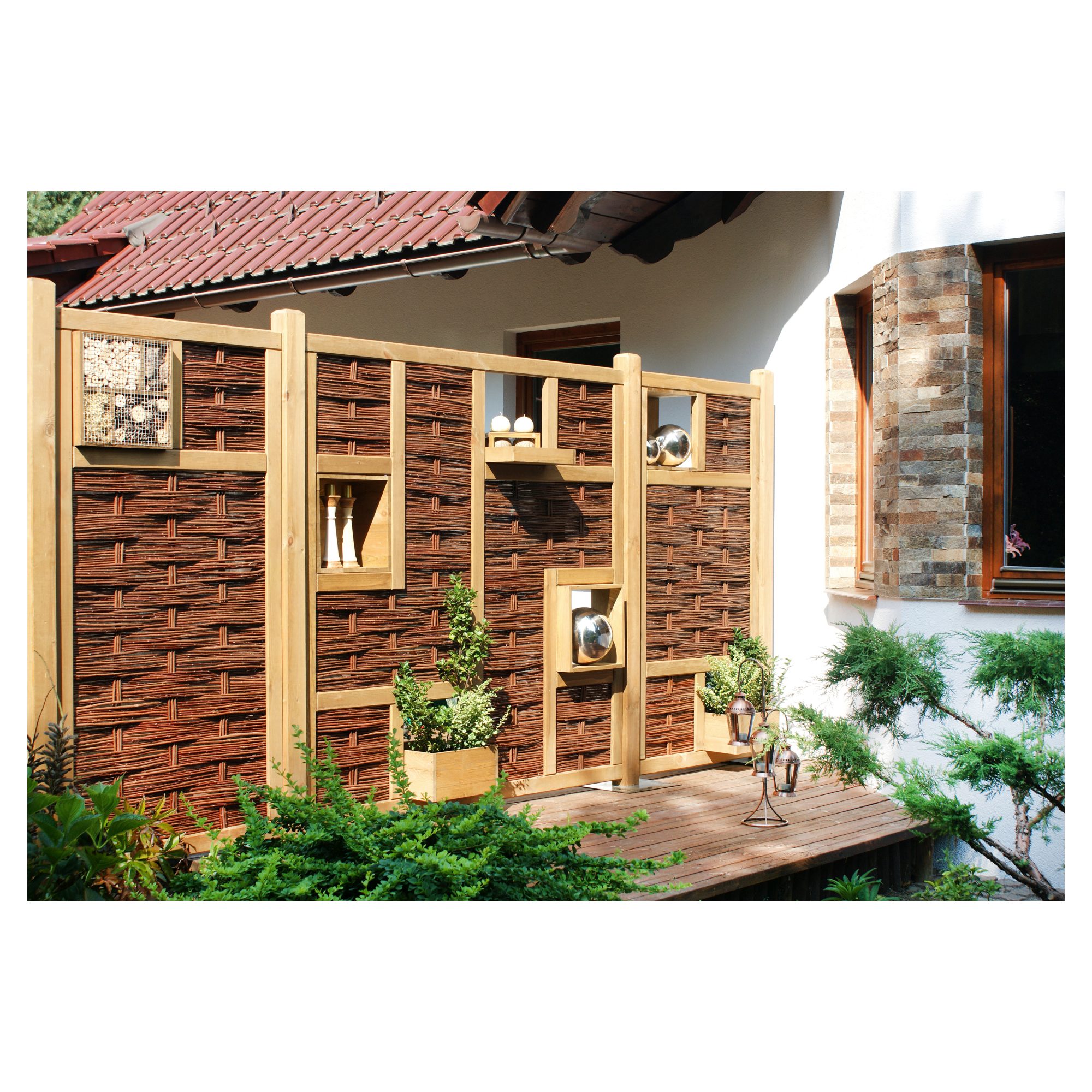 LABO-3D Weidengeflechtzaun, 94 x 180 cm, 2 Fenster oben+unten, Rahmen 70 x 35 mm