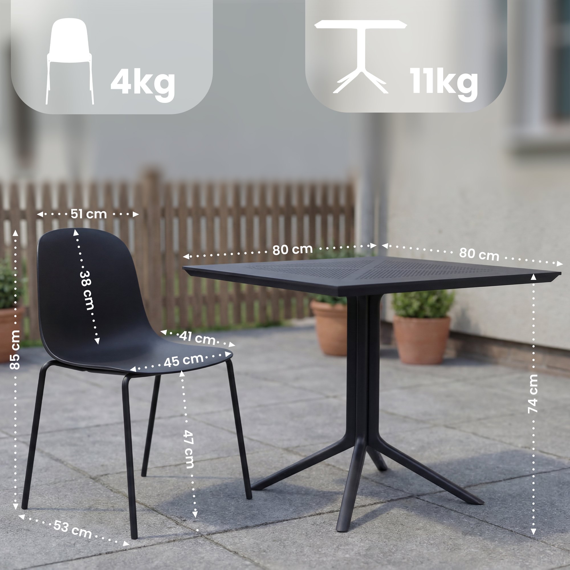 Gartenmöbel-Set Zeron mit 4 Stühlen, schwarz