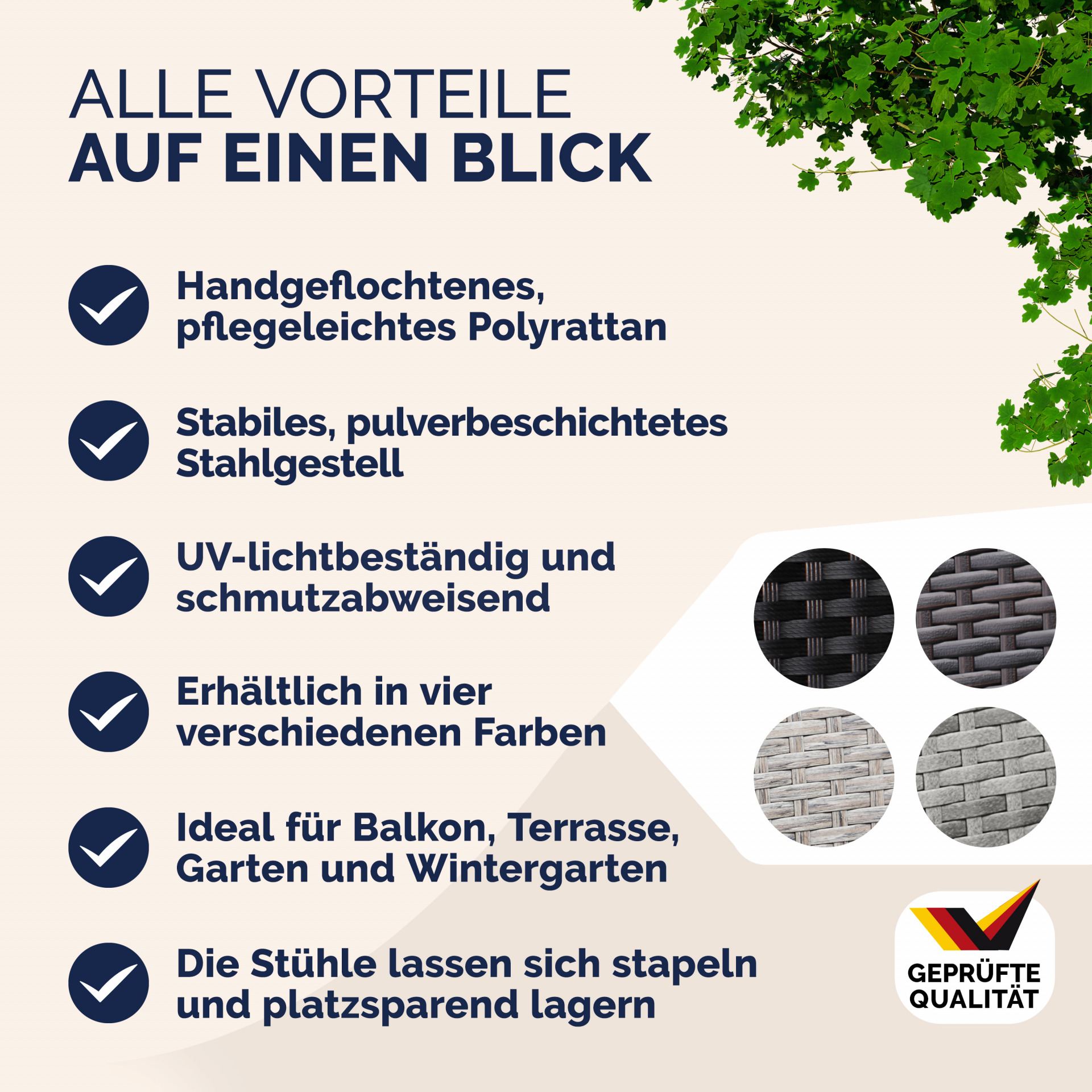 Polyrattan Stapelstuhl Comfort 4er-Set Grau