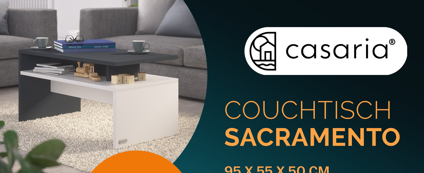 Couchtisch Sacramento Weiß/Anthrazit 95x55x50cm