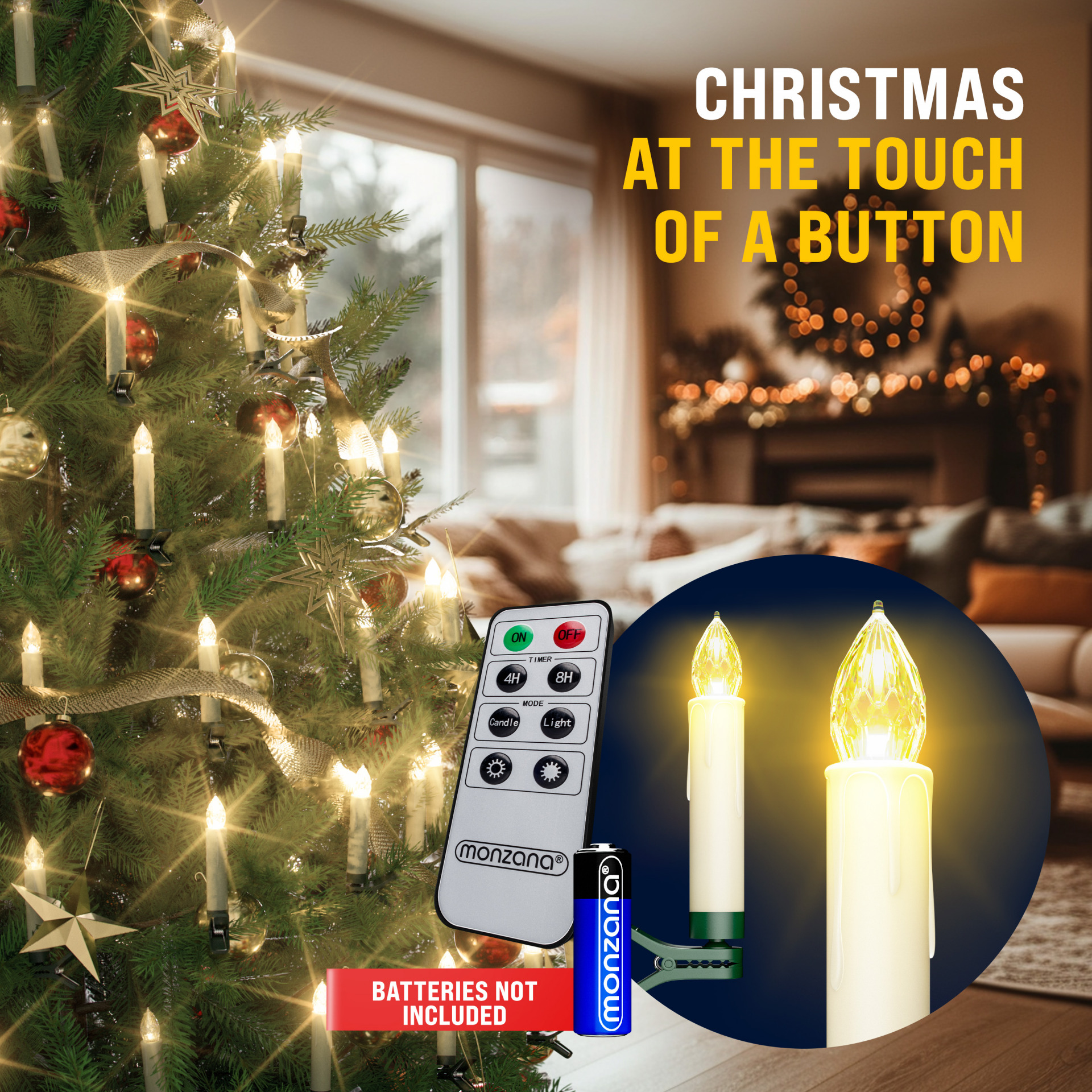 Kabellose Weihnachtsbaumkerzen LED 30er-Set Warmweiß mit Timer + Fernbedienung