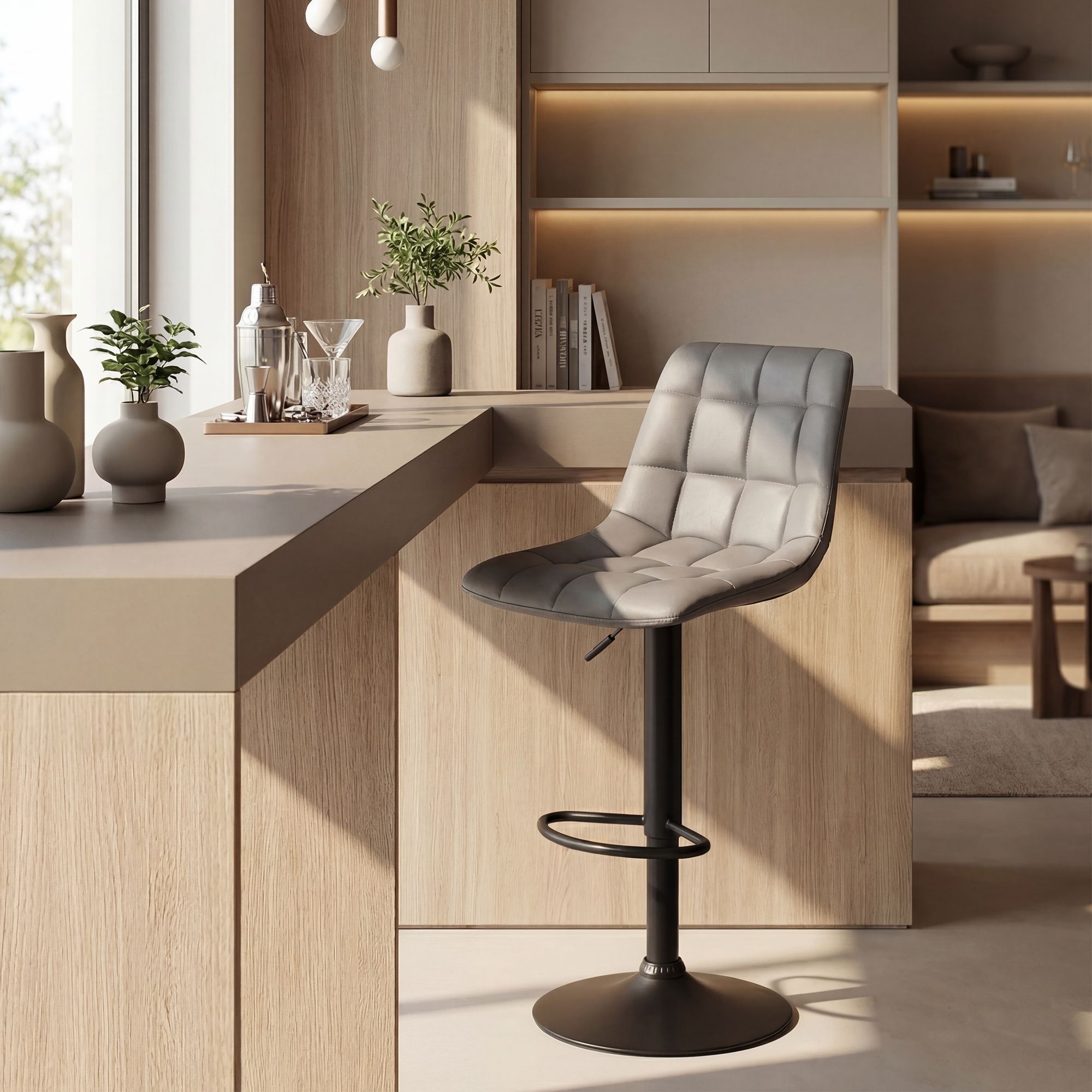 2er Set Barhocker Mapun Kunstleder, grau