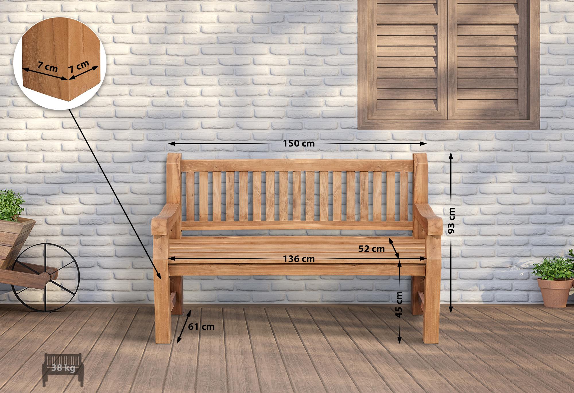 Teakbank Daxon mit Sitzkissen 150 cm, creme