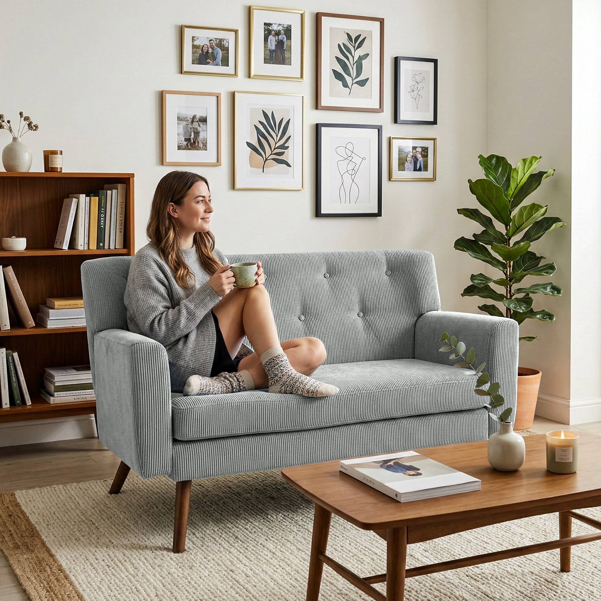 Sofa Kioni Cord, grau