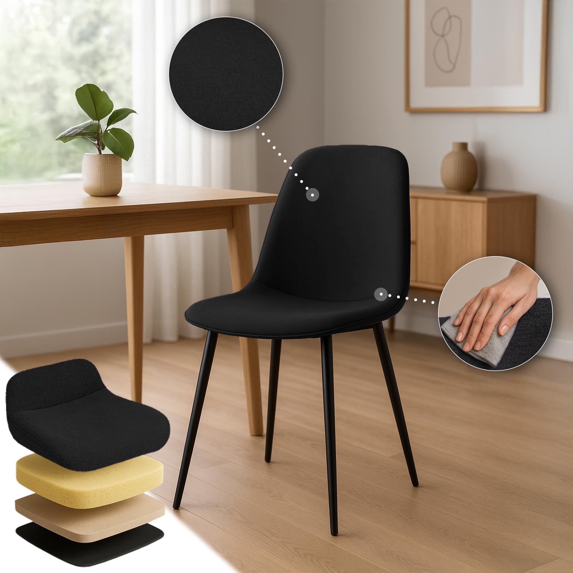4er Set Esszimmerstuhl Maryam Stoff, schwarz