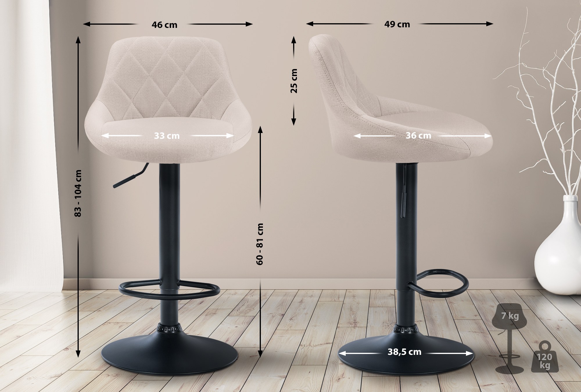 Barhocker Lazio Stoff schwarz, creme
