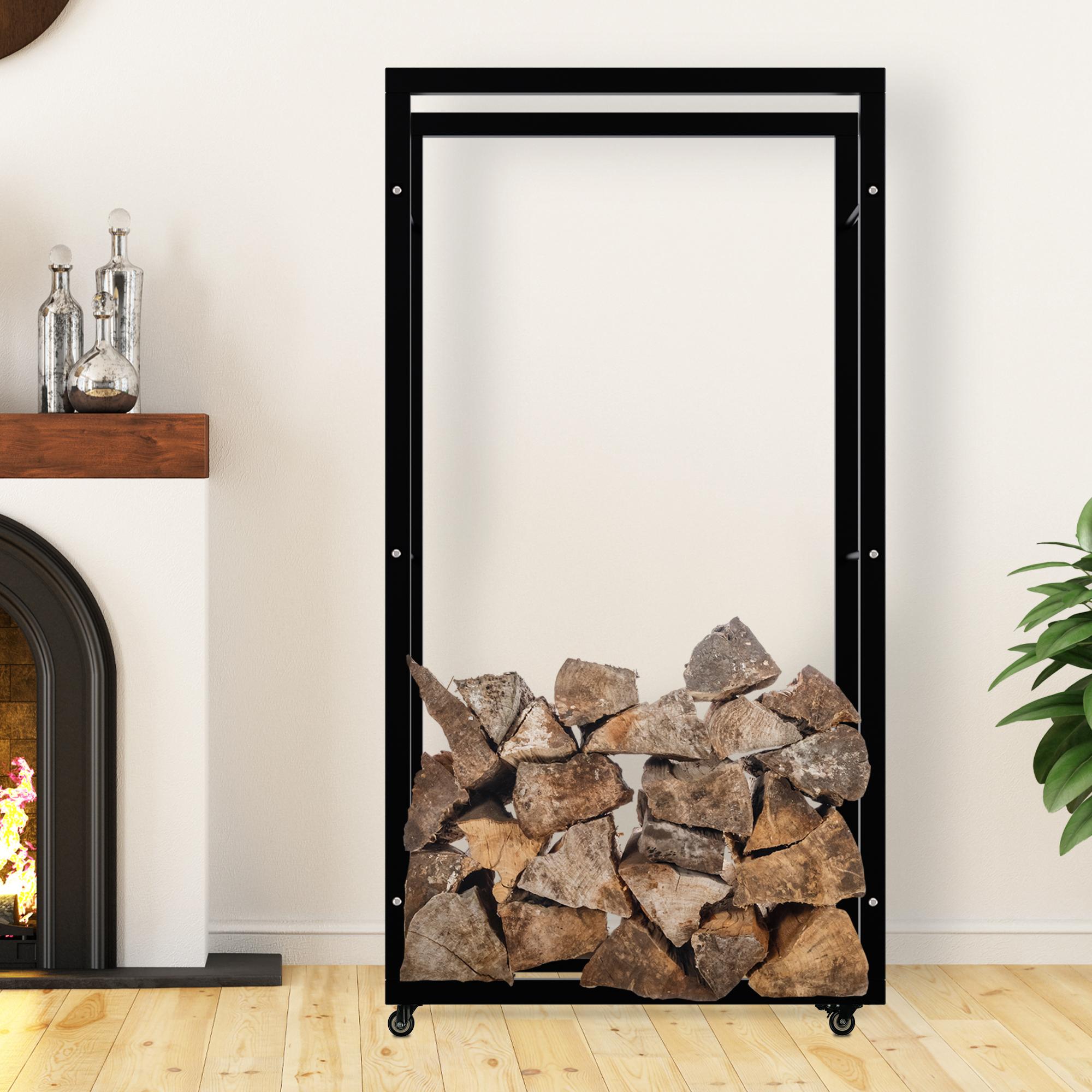 Kaminholzständer Keri mit Rollen 25x80x150, schwarz