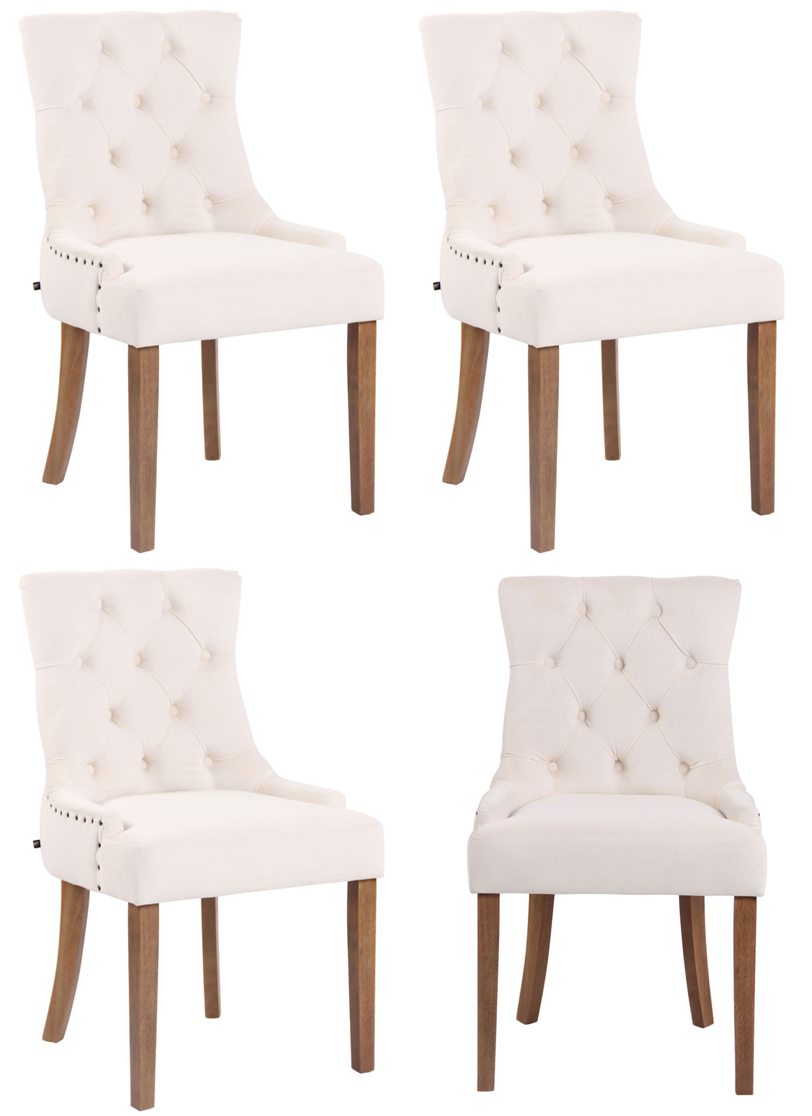 4er Set Esszimmerstühle Aberdeen Samt antik-hell, creme