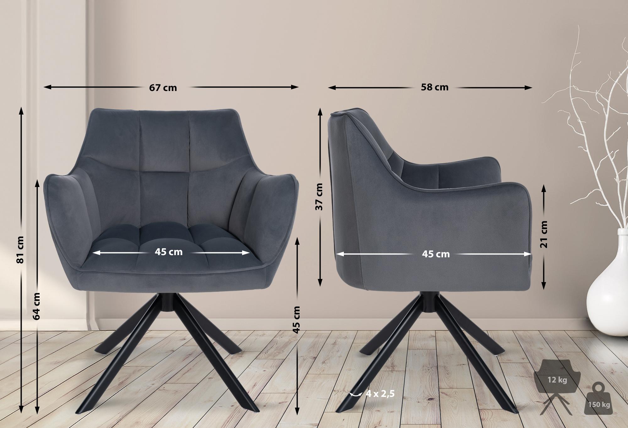 Esszimmerstuhl Swing Samt schwarz, dunkelgrau