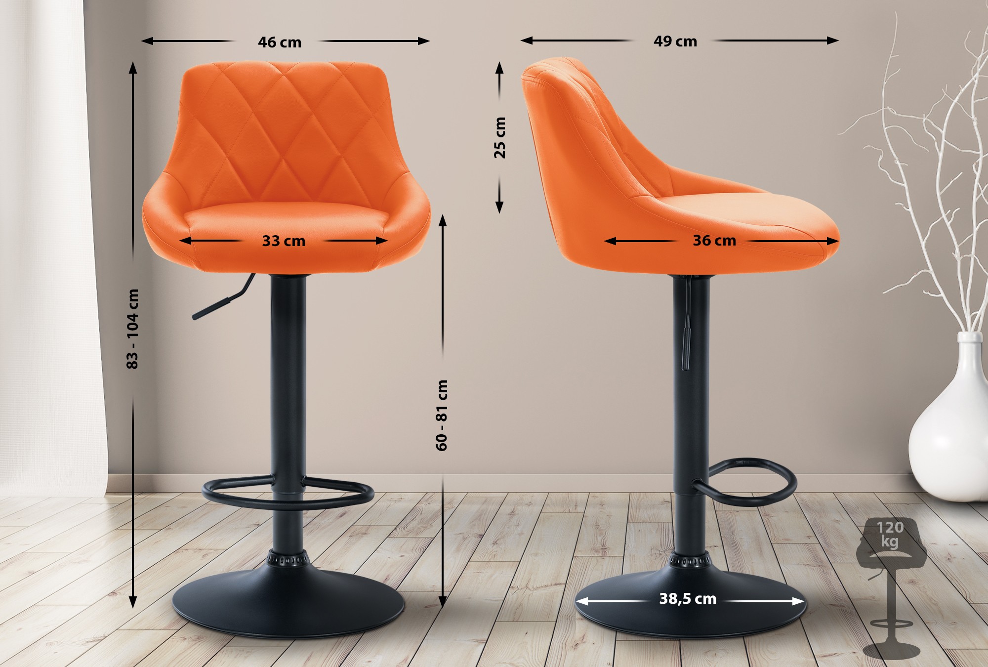 Barhocker Lazio Kunstleder schwarz, orange