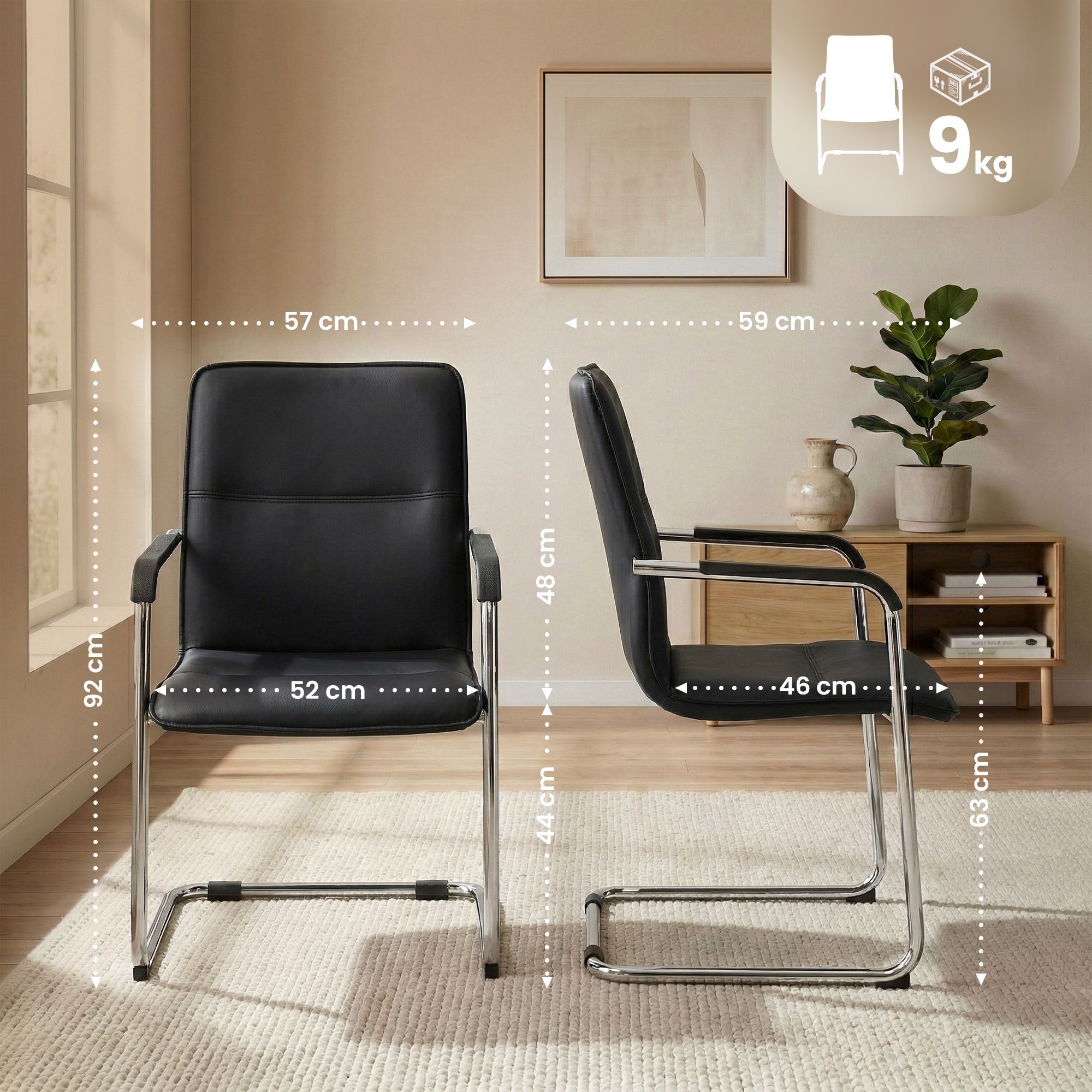 2er Set Besucherstuhl Seattle, schwarz
