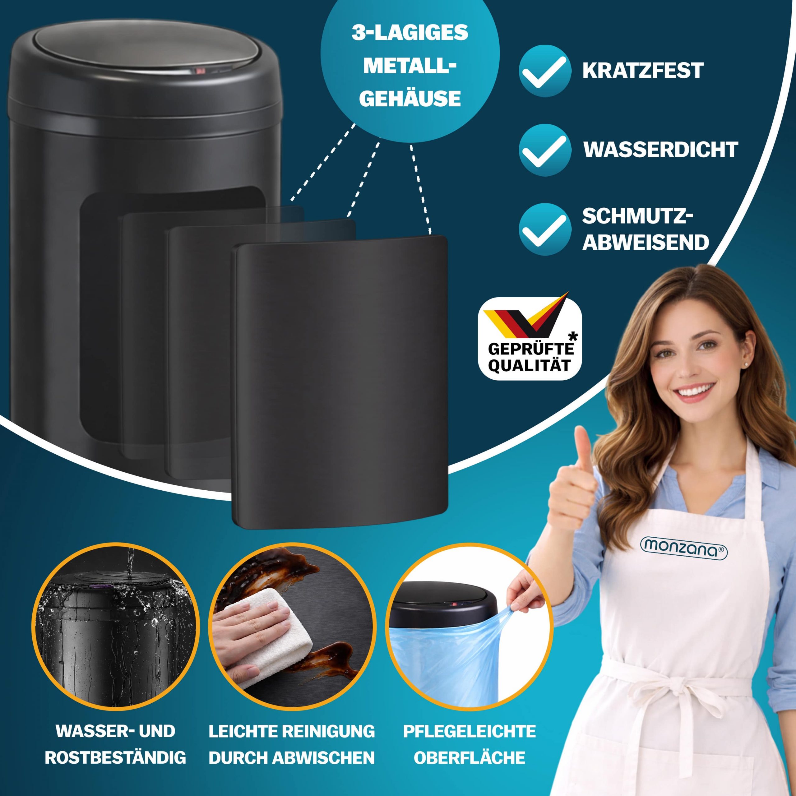 Sensor Mülleimer Schwarz Edelstahl 50L