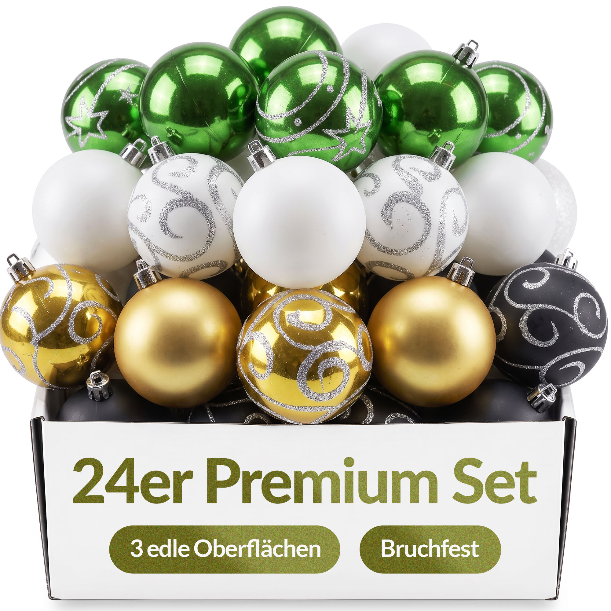 Weihnachtskugeln Bunt 24 tlg in matt glänzend + glitzernd