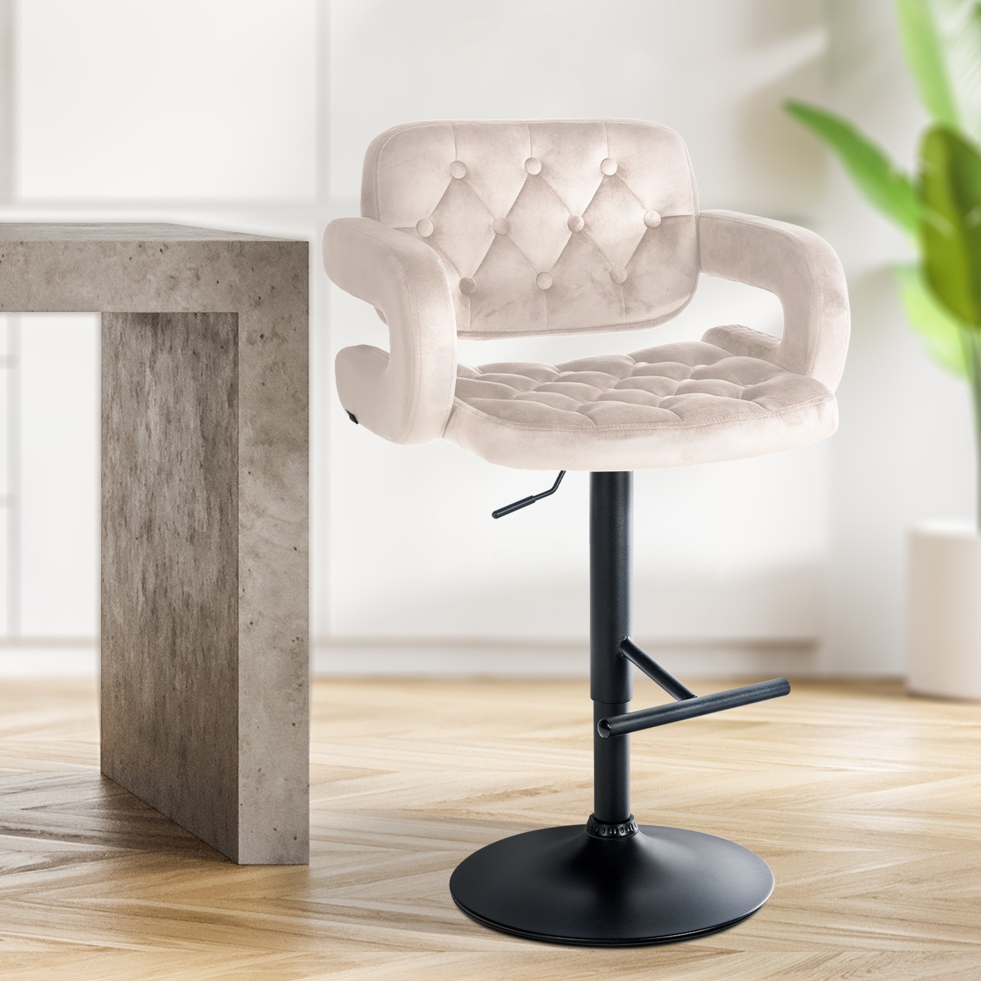 Barhocker Dublin Samt schwarz, creme