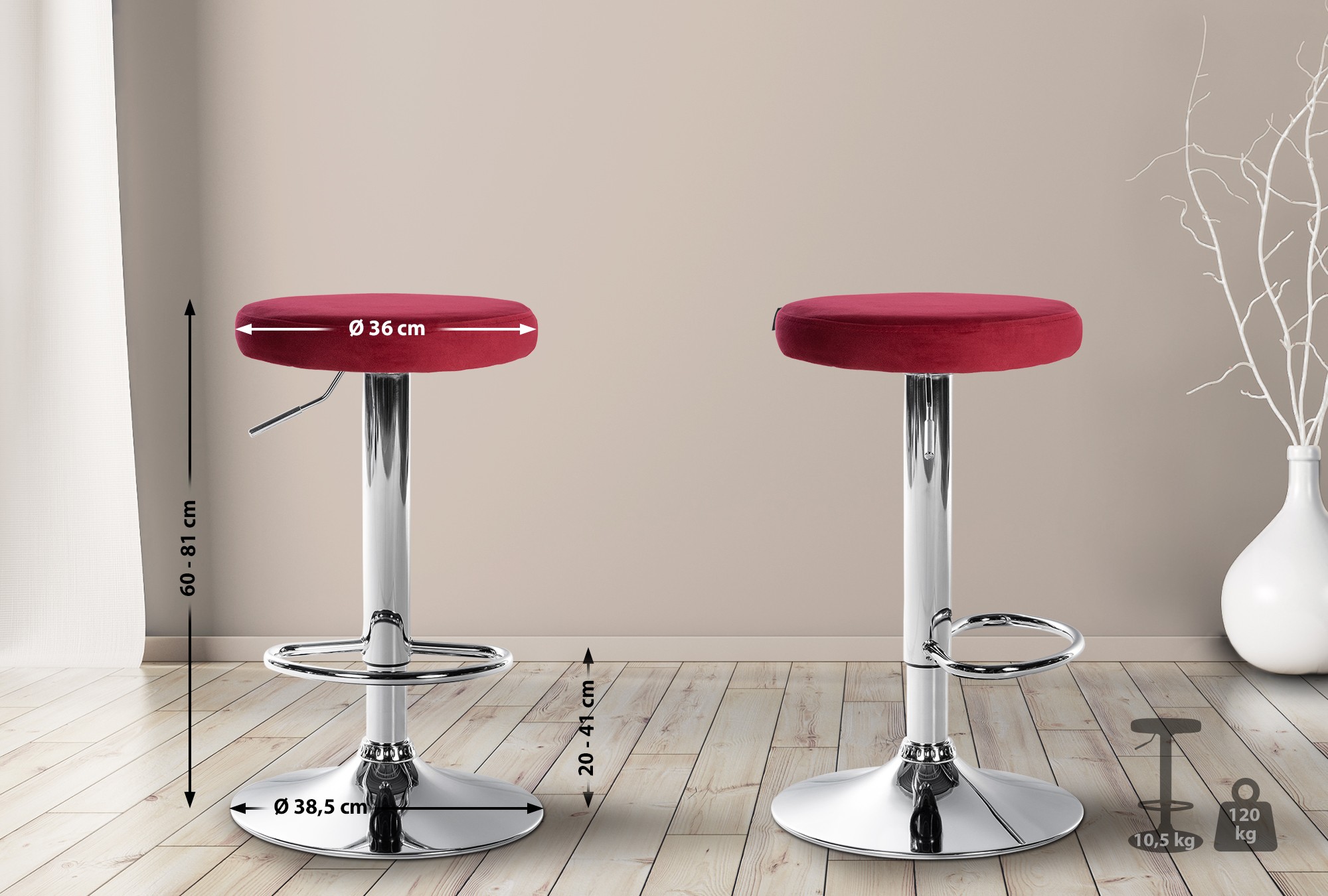Barhocker Ponte Samt chrom, rot