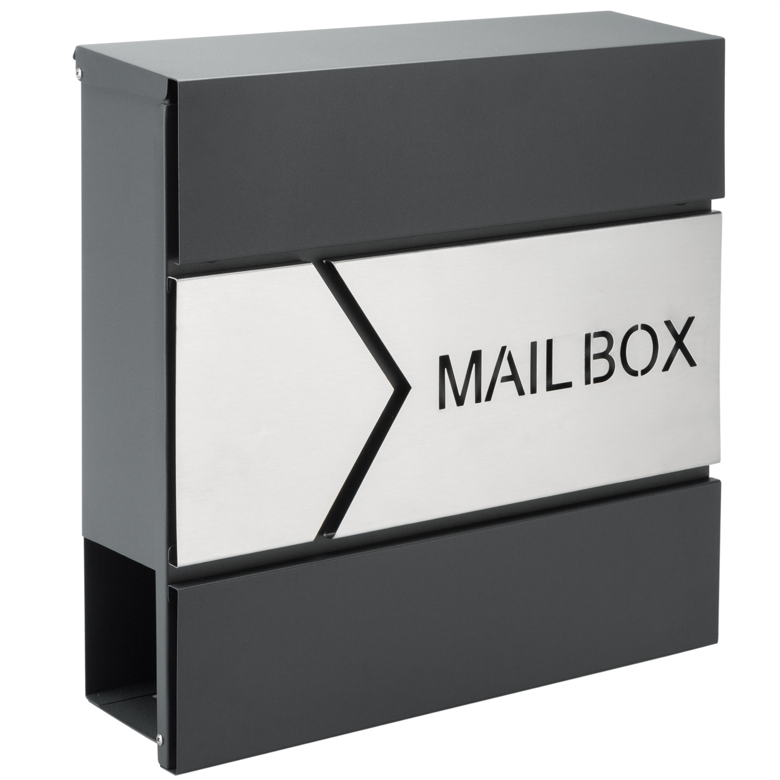 Briefkasten Design Anthrazit Edelstahl Zeitungsfach 37x11x36,5 cm