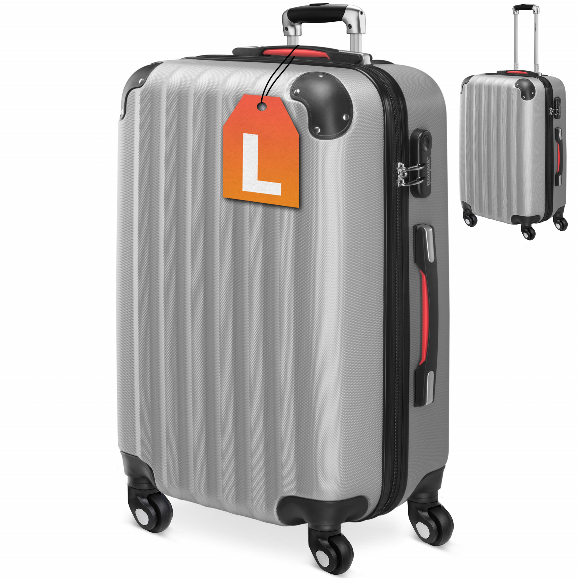 Hartschalenkoffer L Rollen 360º Reisekoffer 62L Silber ABS