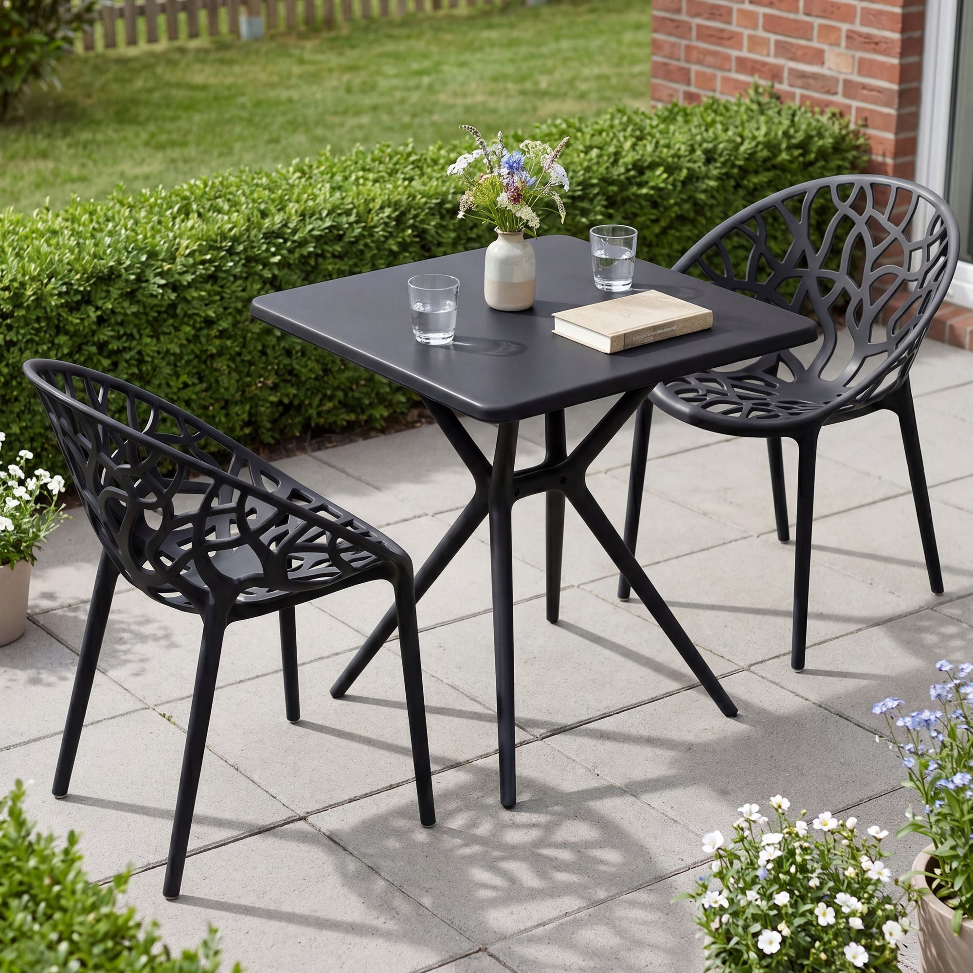 Gartenmöbel-Set Lumera mit 2 Stühlen, schwarz
