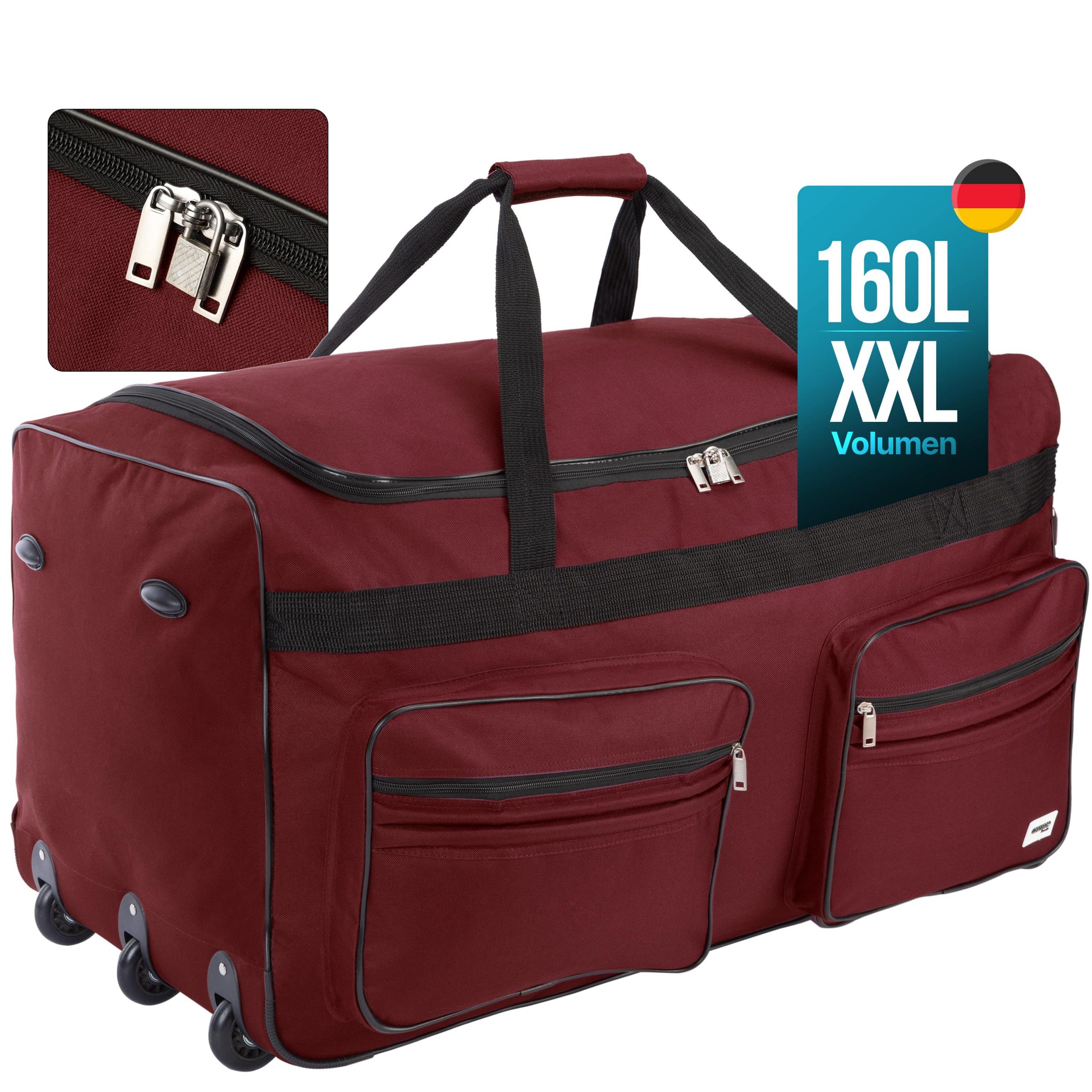 XXL Reisetasche mit Trolleyfunktion 160L rot