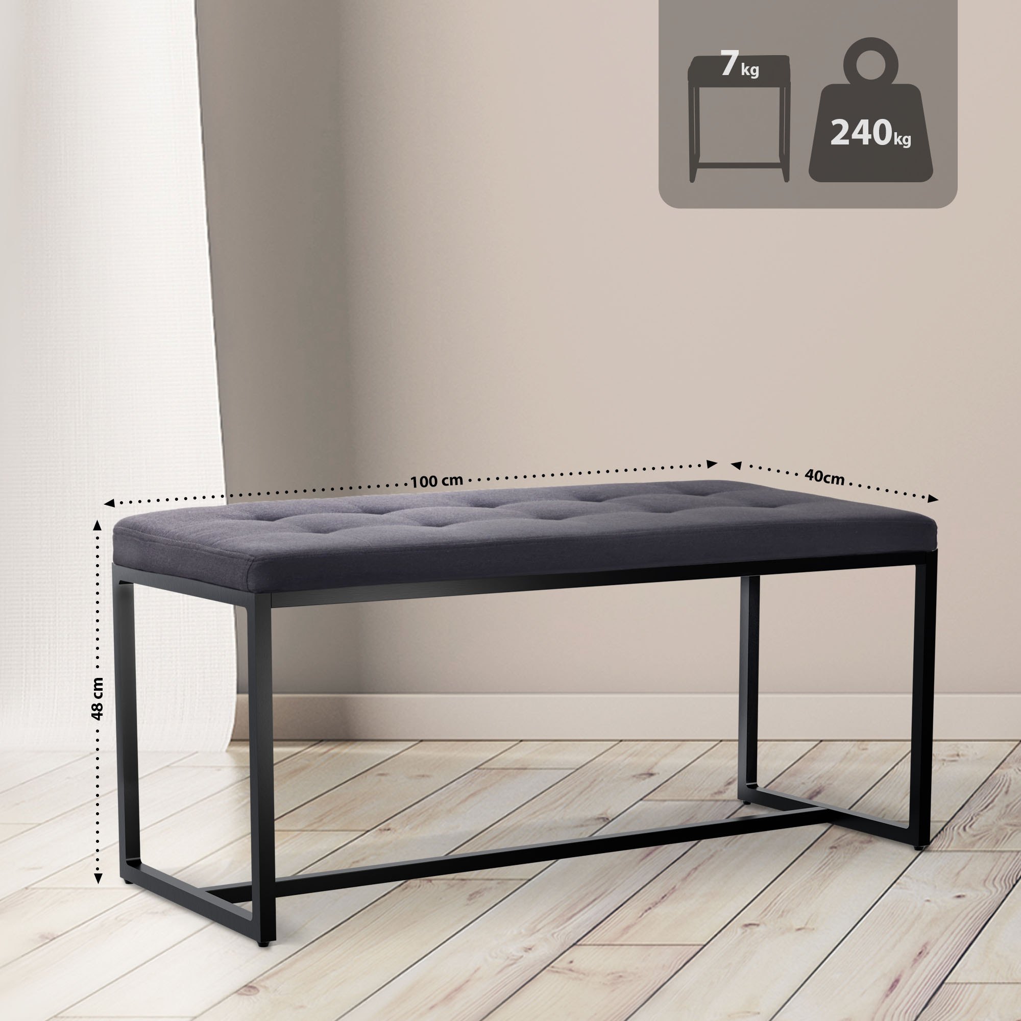 Sitzbank Barci B Stoff, schwarz