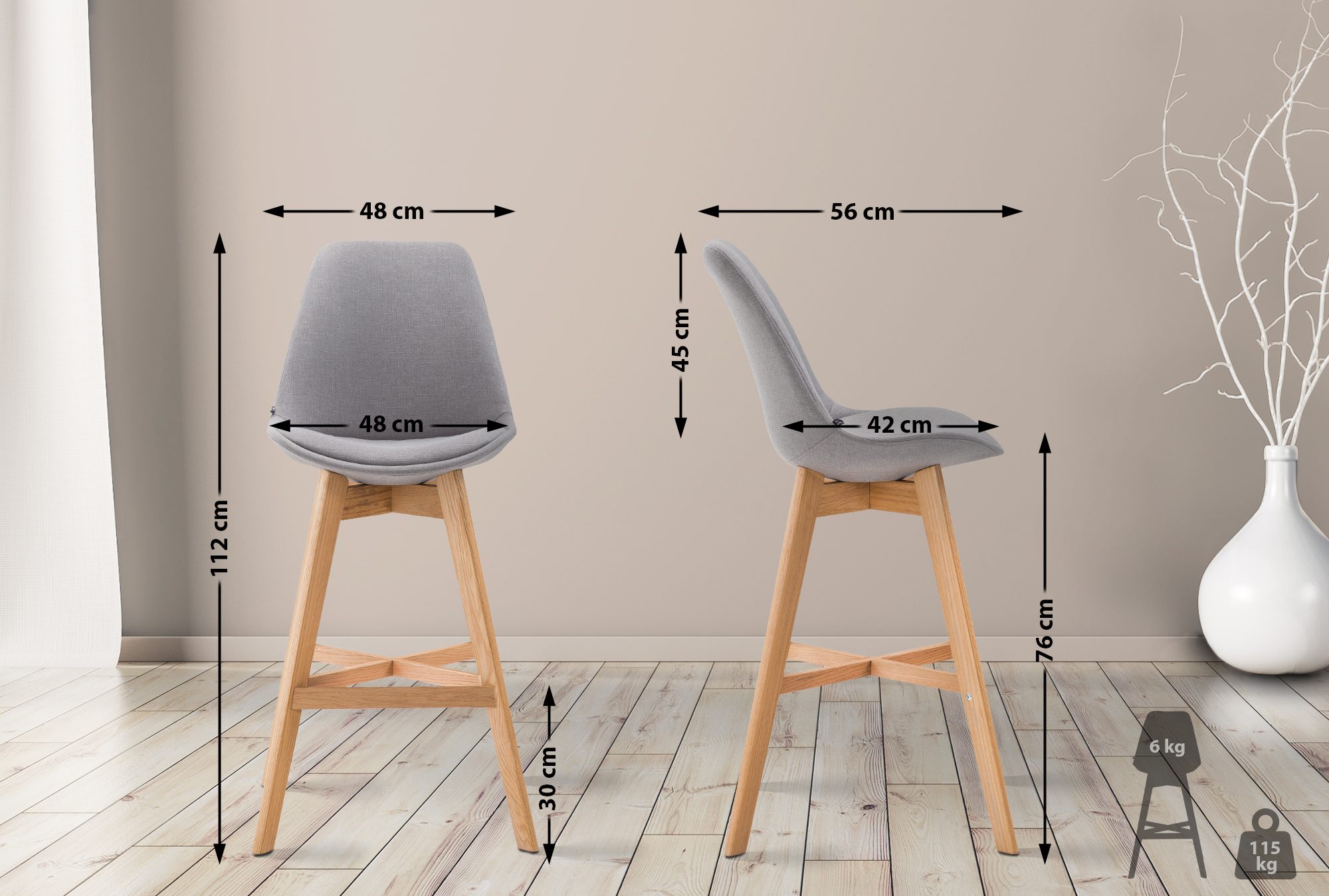 2er Set Barhocker Cannes Stoff natura, grau