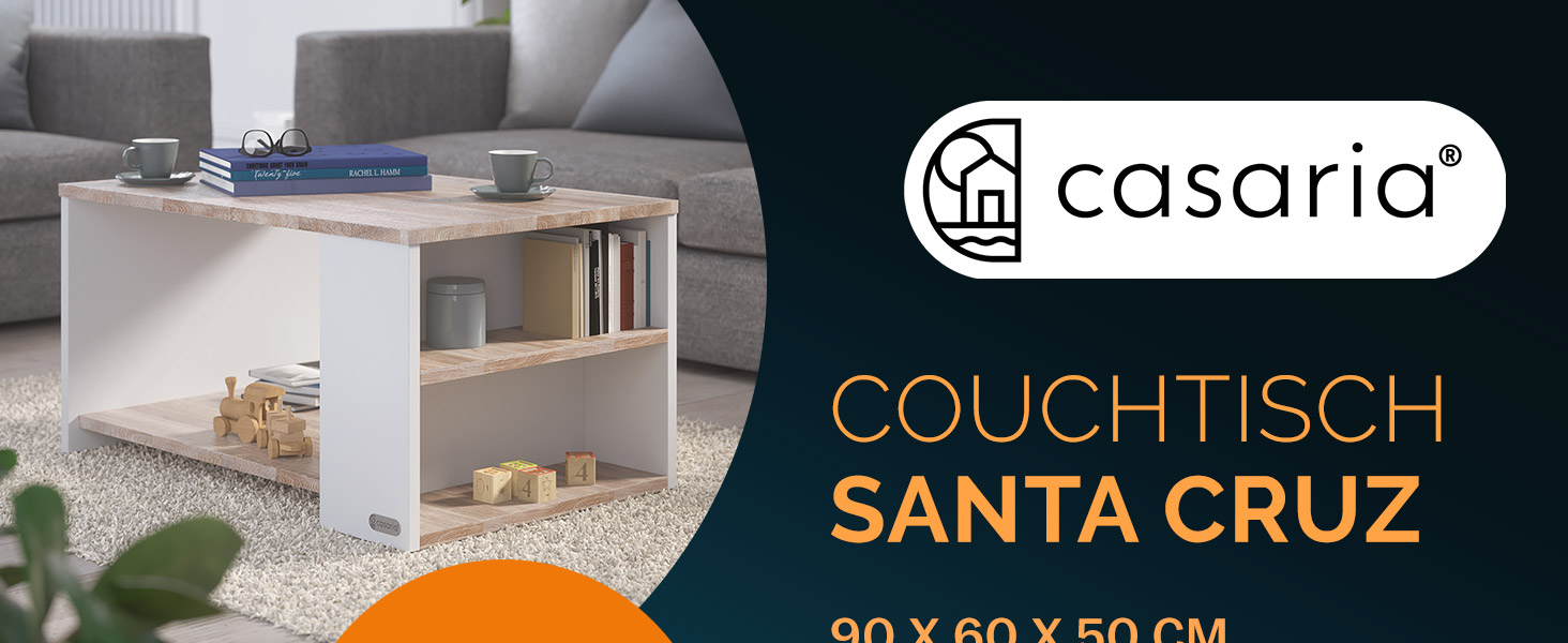 Couchtisch Santa Cruz Weiß/Eiche 90x60x50cm