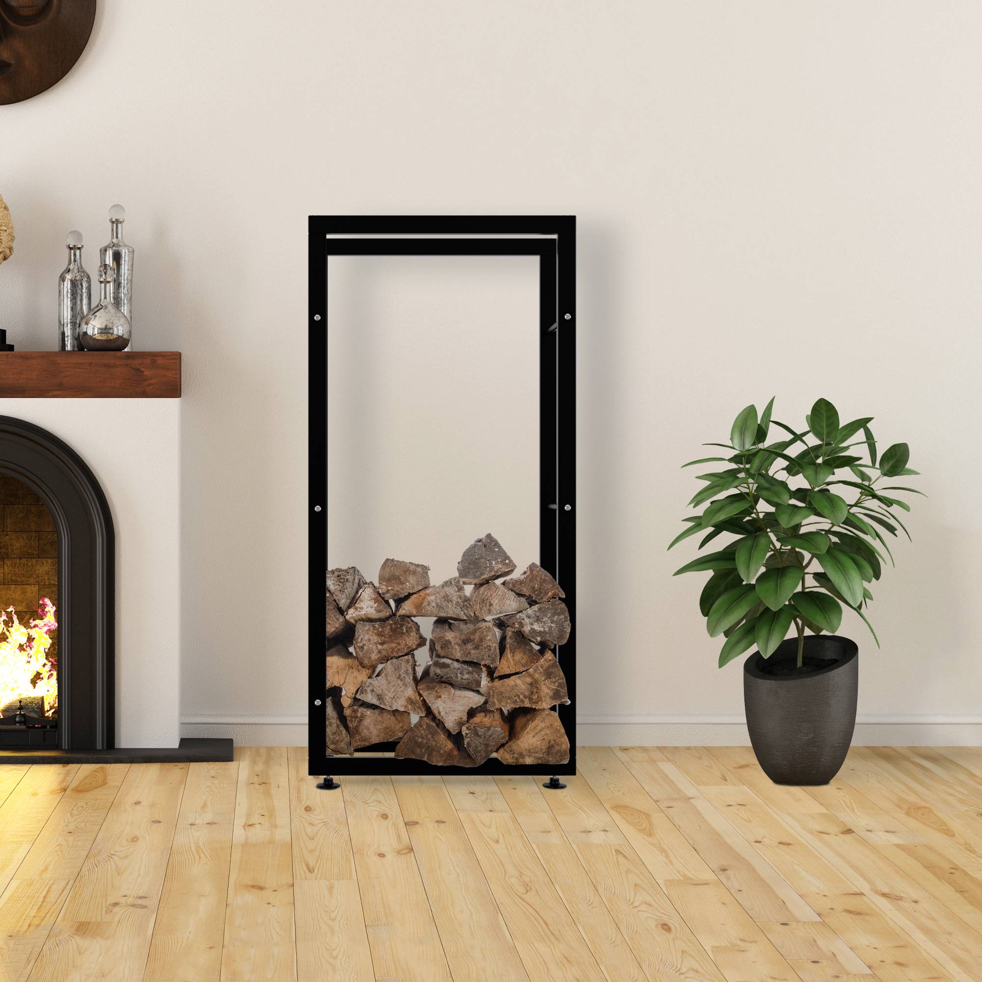 Kaminholzständer Keri V2 25x60x125, schwarz