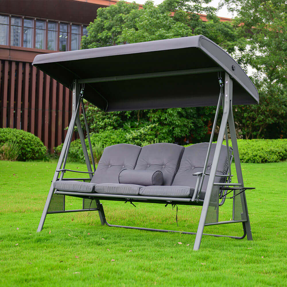 Hollywoodschaukel 3-Sitzer DESCANSO - 115 x 198 cm Grau mit Abdeckung