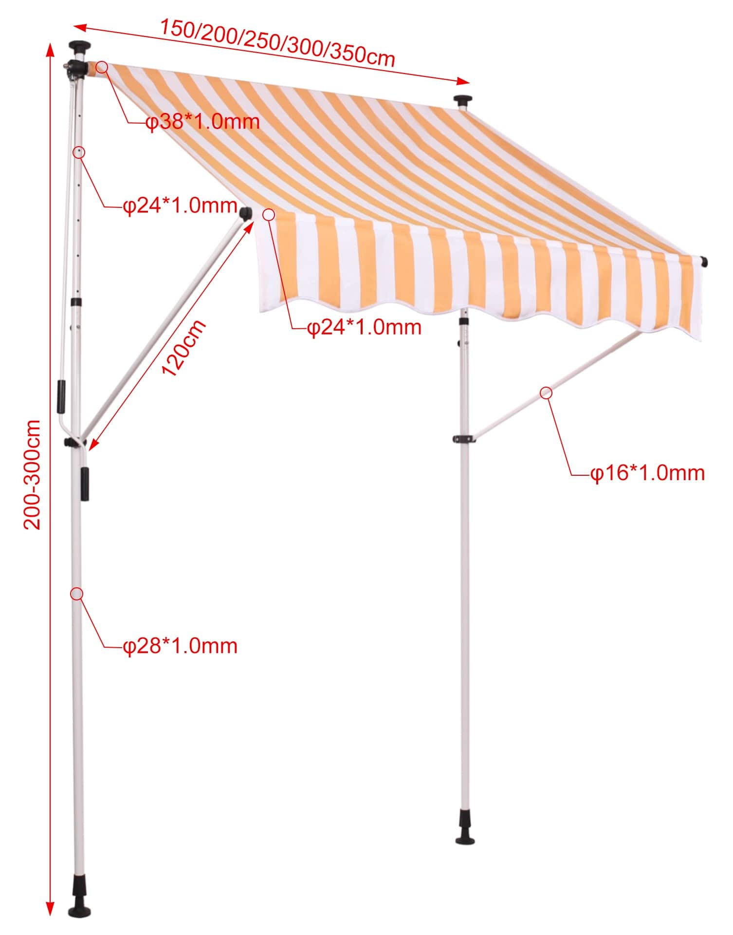 Klemmmarkise Westerly 350x120 cm, weiß/gelb