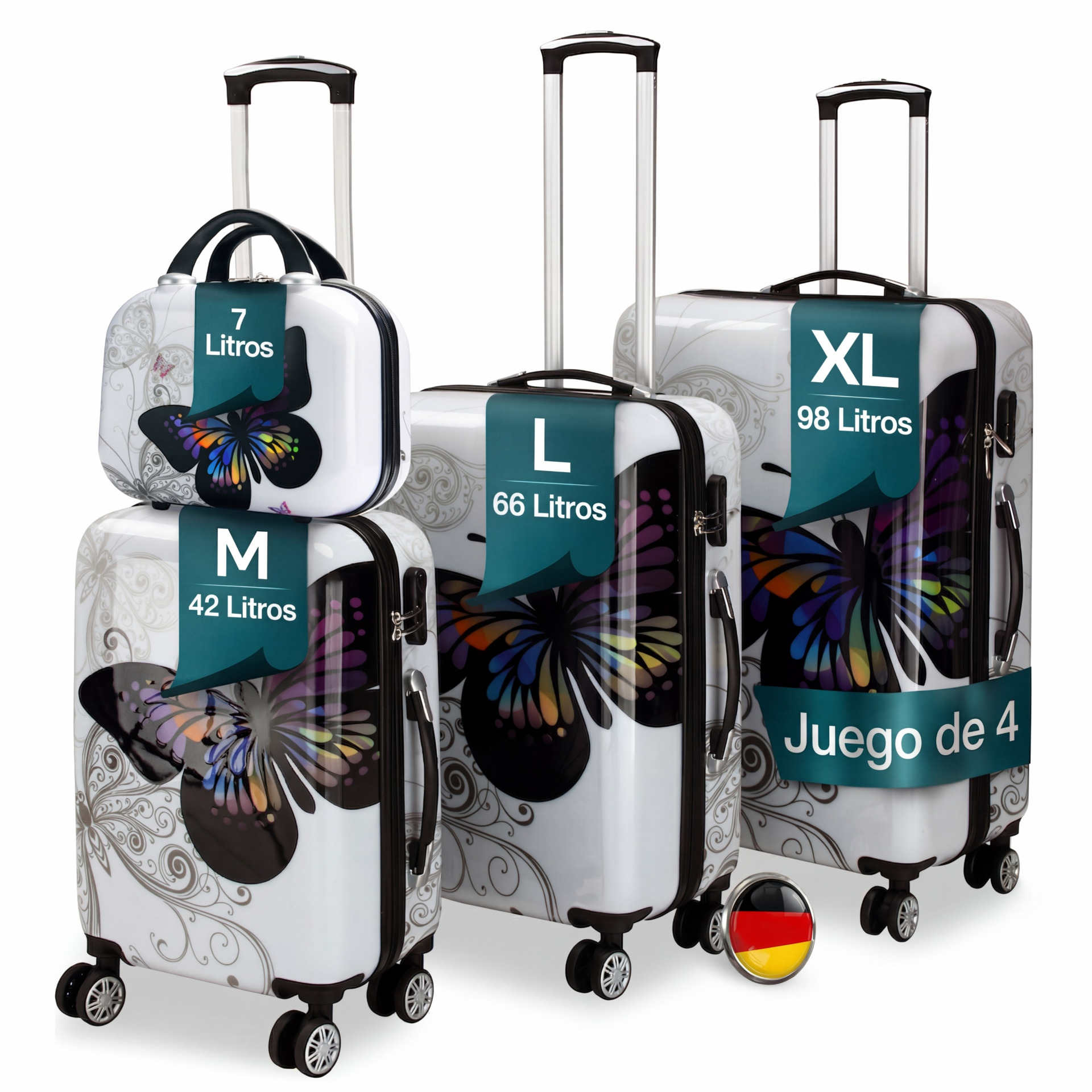 Hartschalenkoffer Set 4-tlg Rollen 360º Beautycase Butterfly Polycarbonat