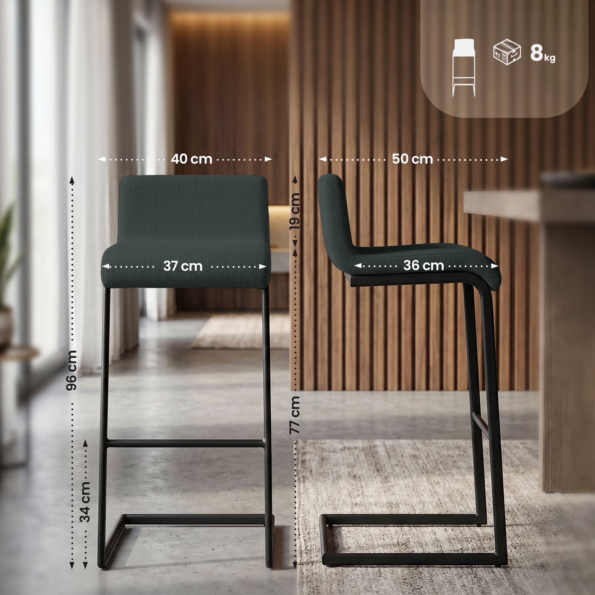2er Set Barhocker Newport B Stoff, dunkelgrau