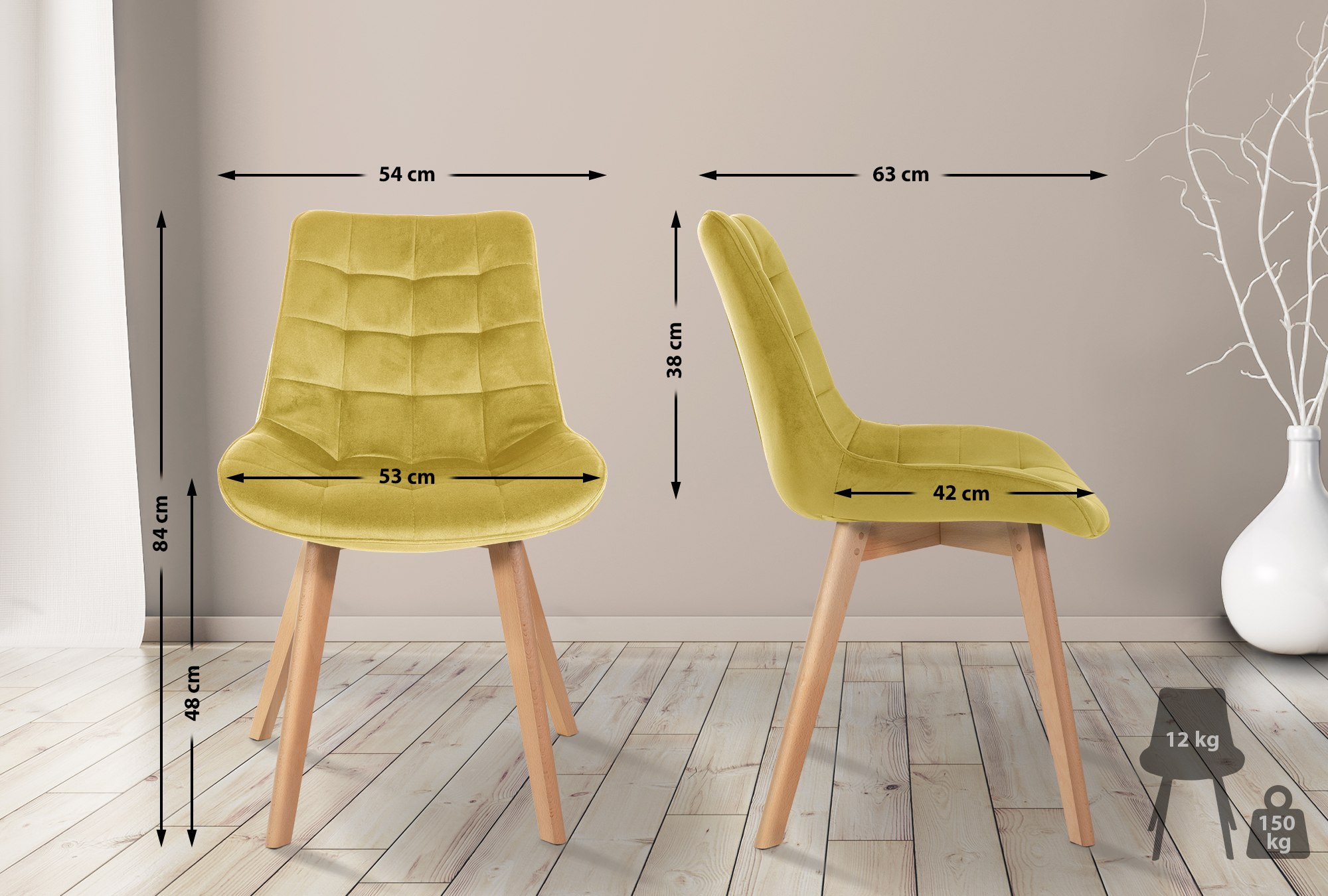 2er Set Stühle Brook Samt, gelb