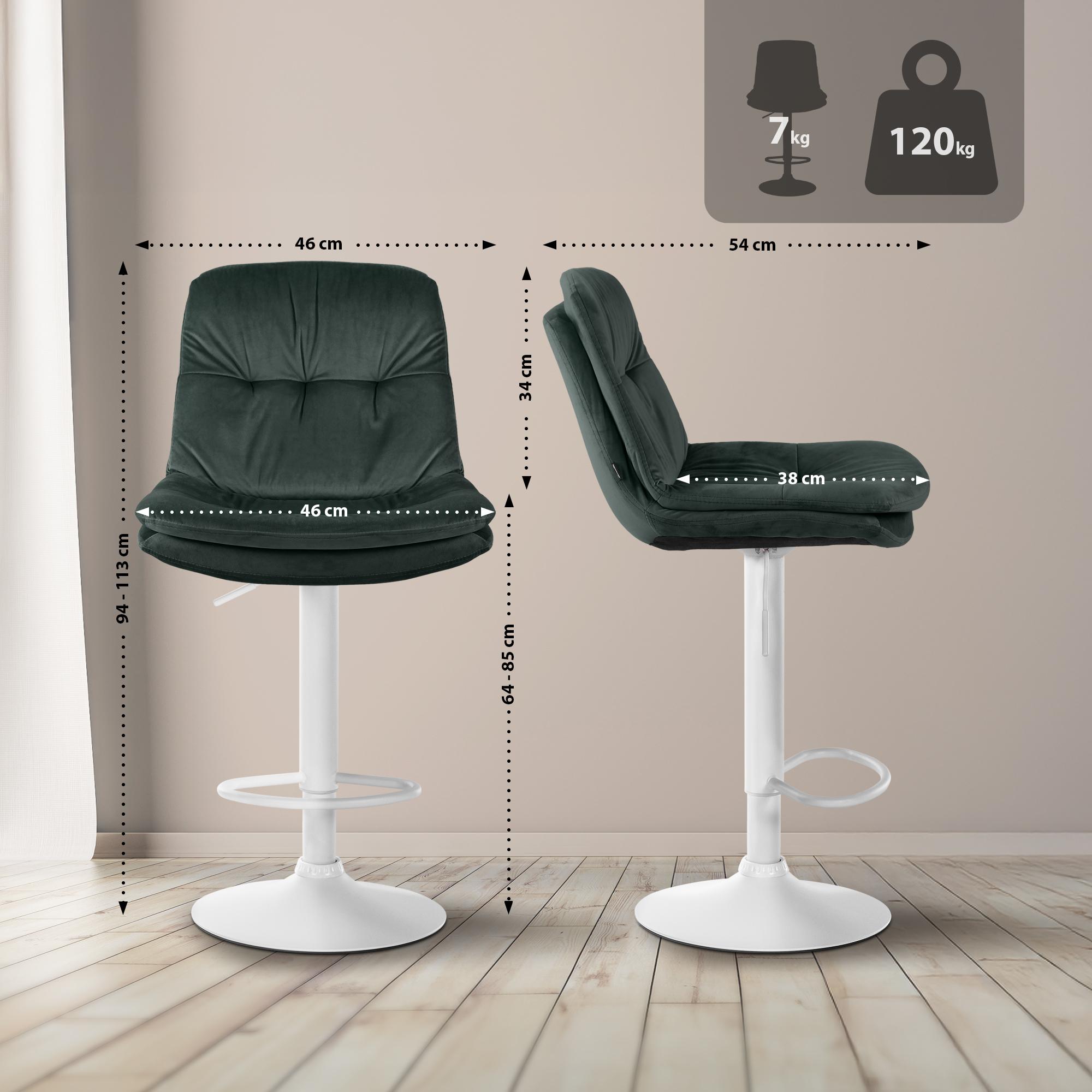 Barhocker Laurel Samt weiß, dunkelgrün