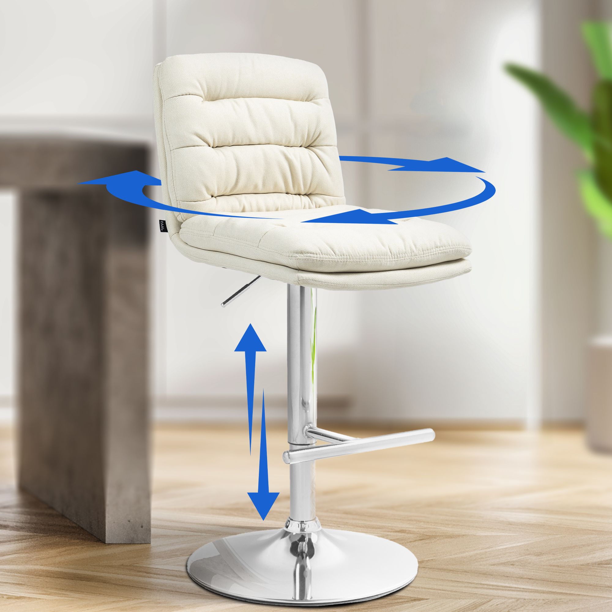 2er Set Barhocker Damar Stoff chrom, creme