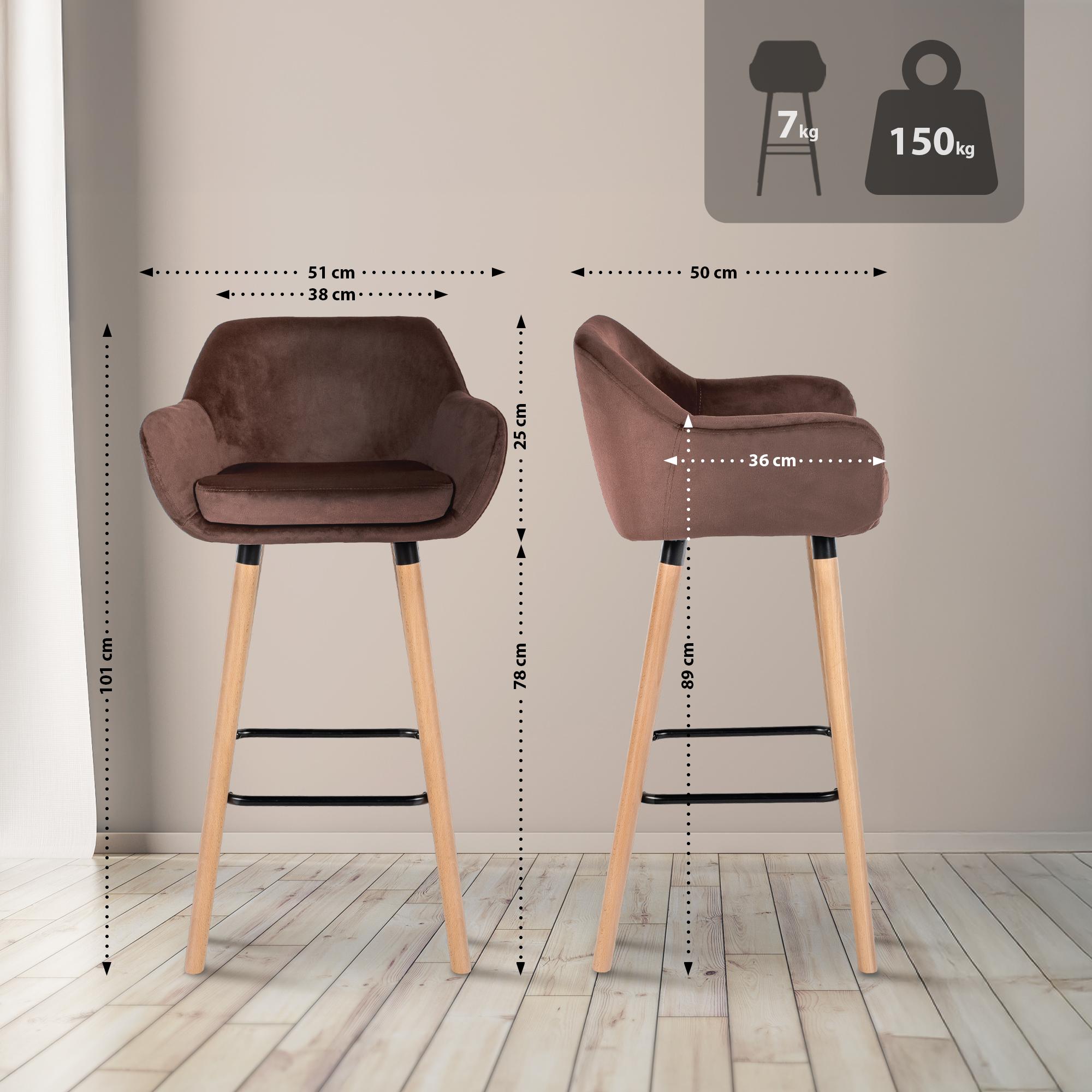 2er Set Barhocker Grant Samt, coffee