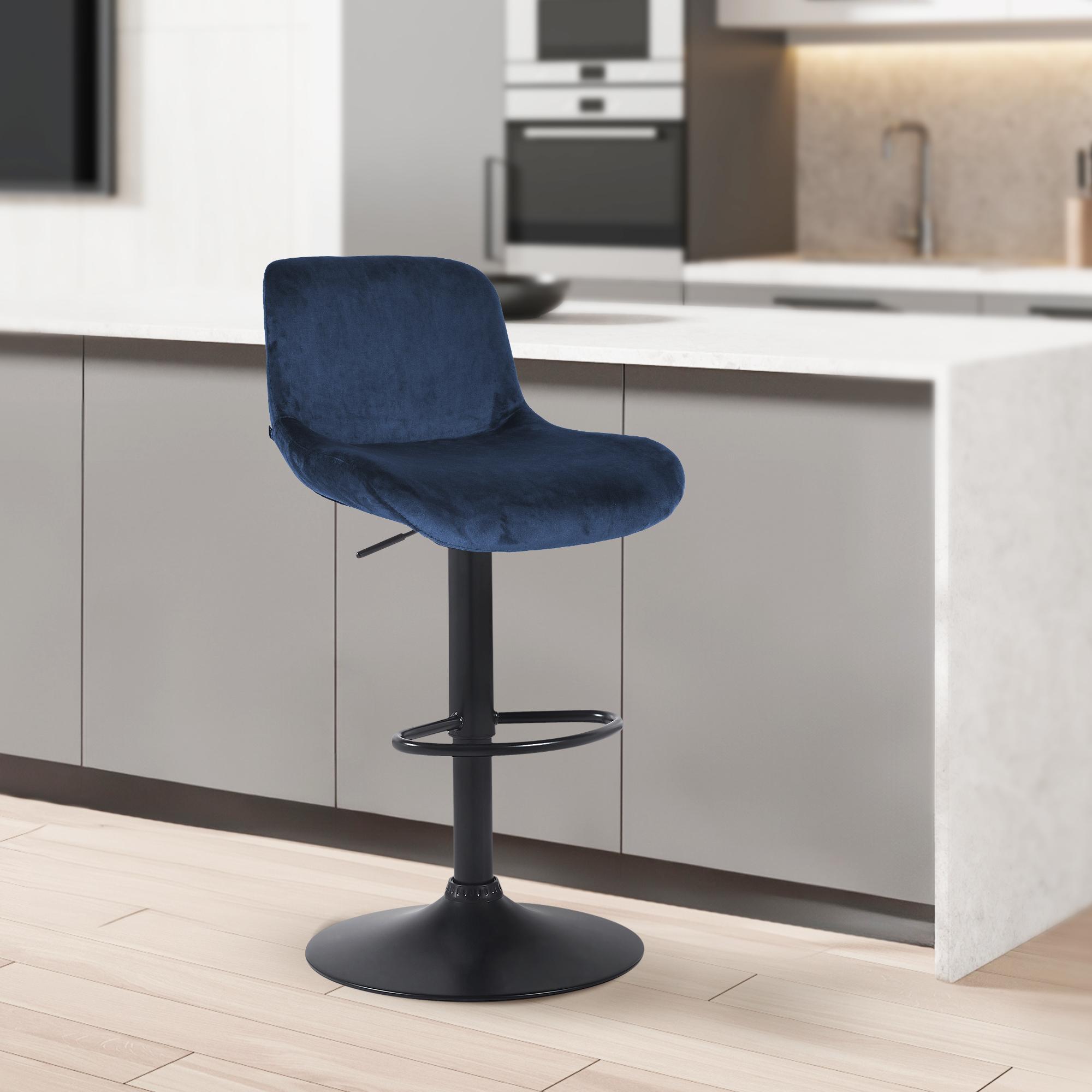 2er Set Barhocker Solon Schwarz Samt, blau