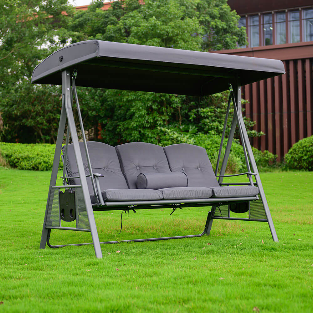 Hollywoodschaukel 3-Sitzer DESCANSO - 115 x 198 cm Grau mit Abdeckung
