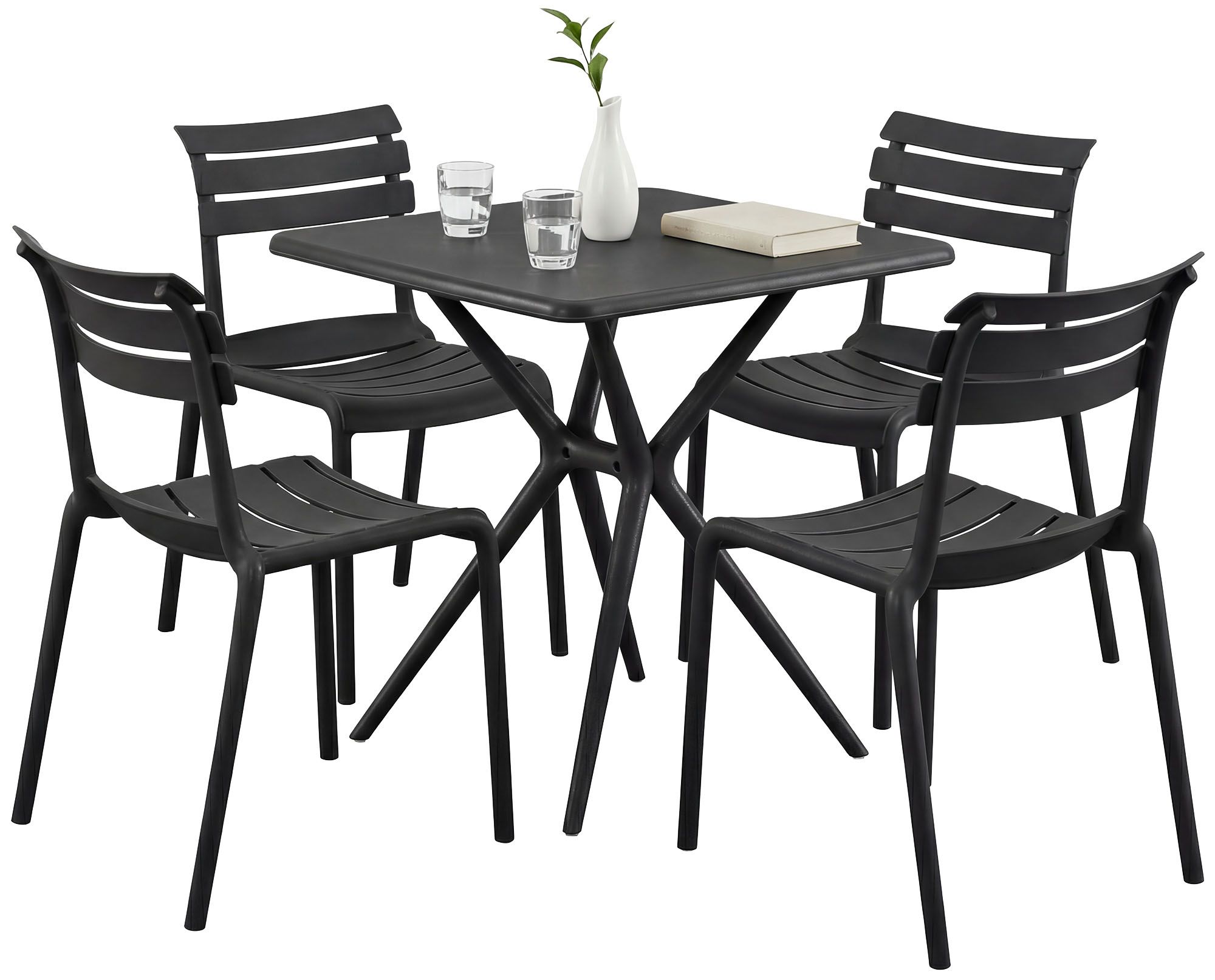 Gartenmöbel-Set Vela mit 4 Stühlen, schwarz