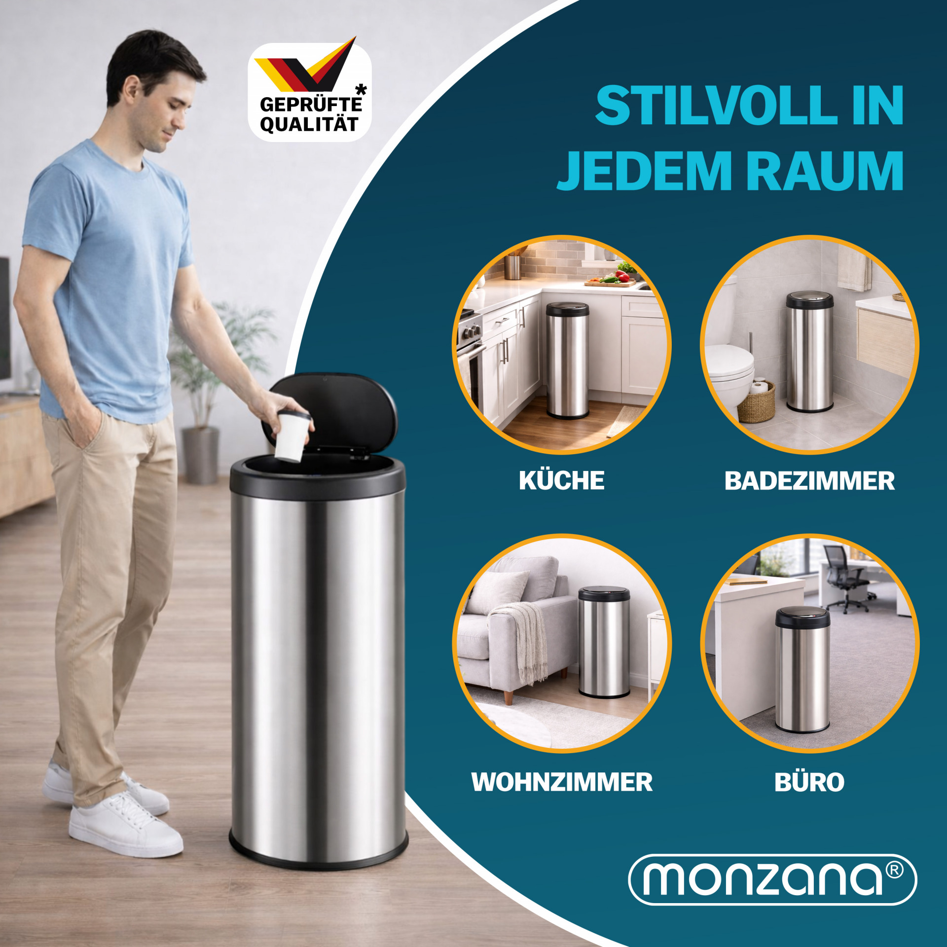 Sensor Mülleimer Silber Edelstahl 30L