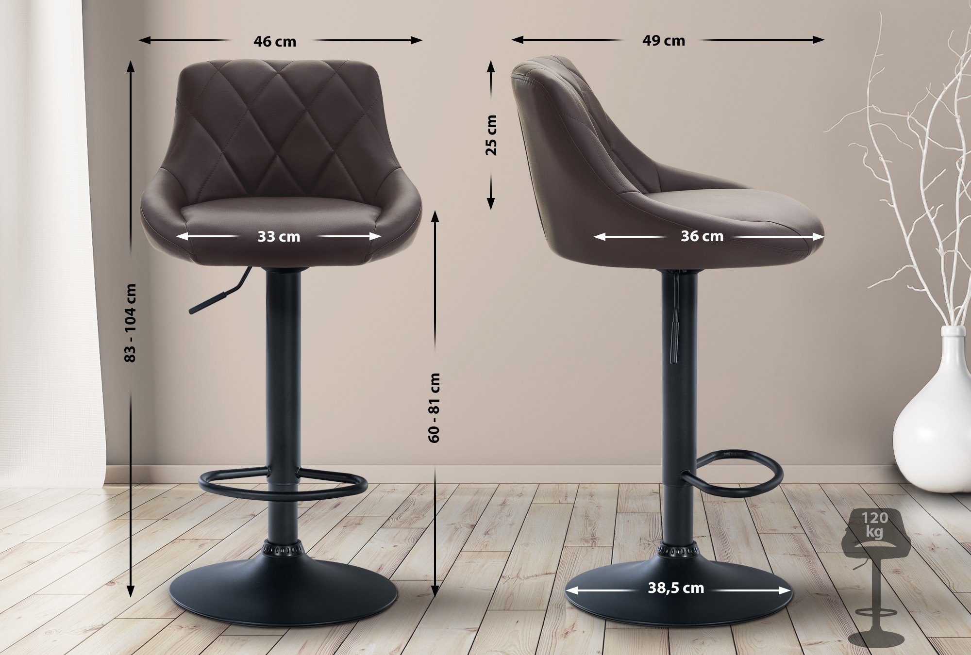 Barhocker Lazio Kunstleder schwarz, braun